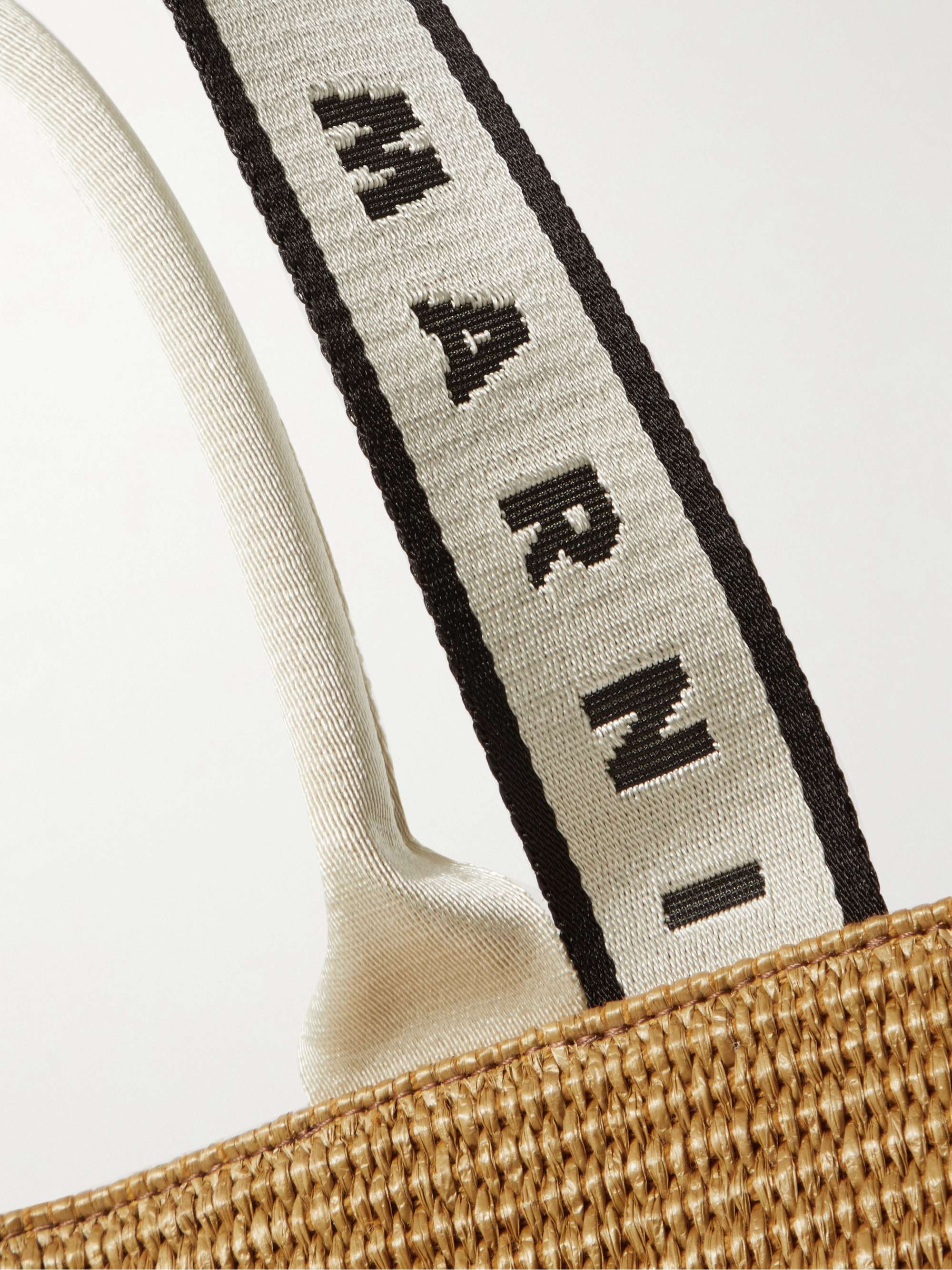 MARNI Webbing-Trimmed Woven Raffia Tote Bag