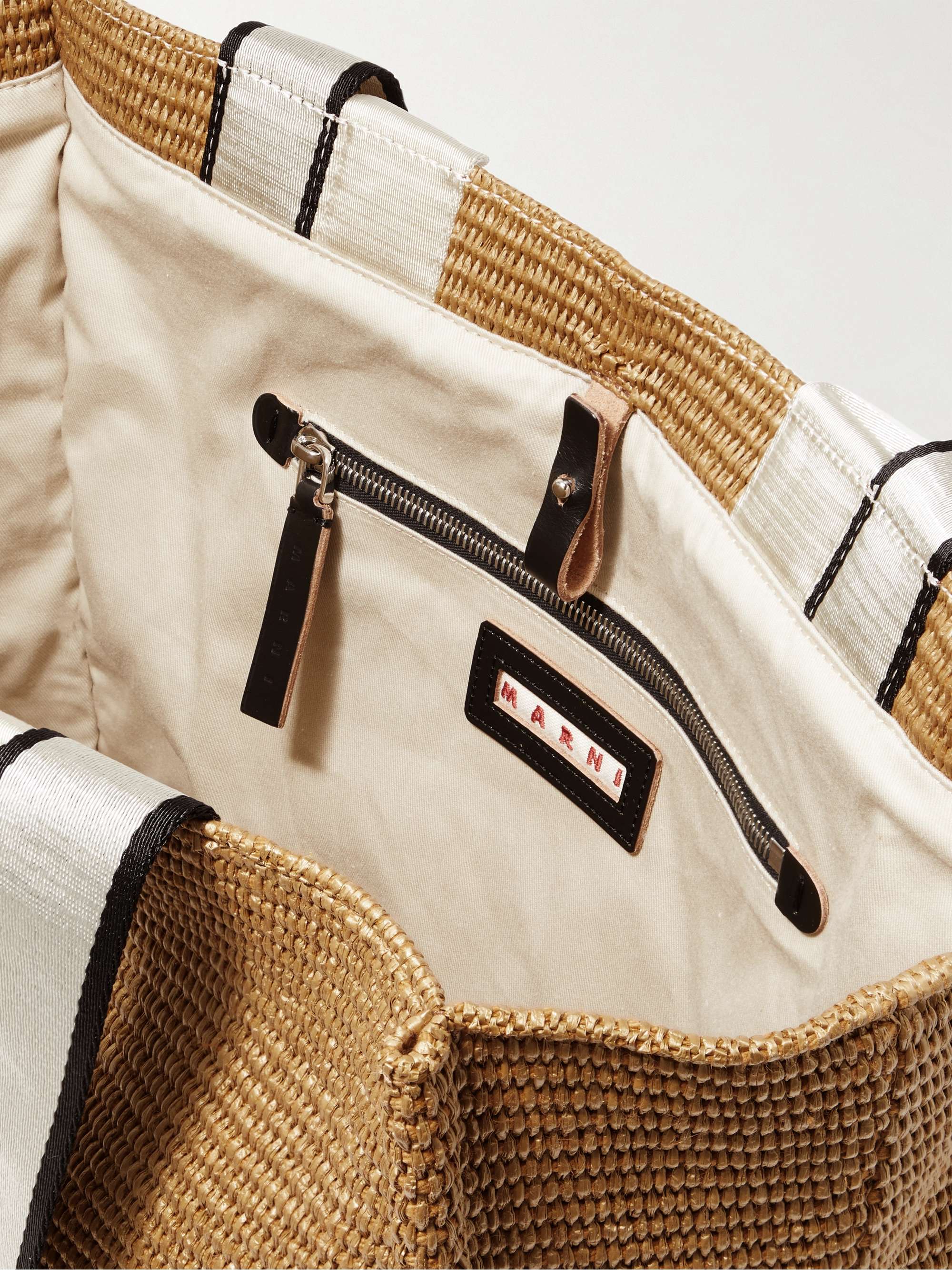 MARNI Webbing-Trimmed Woven Raffia Tote Bag