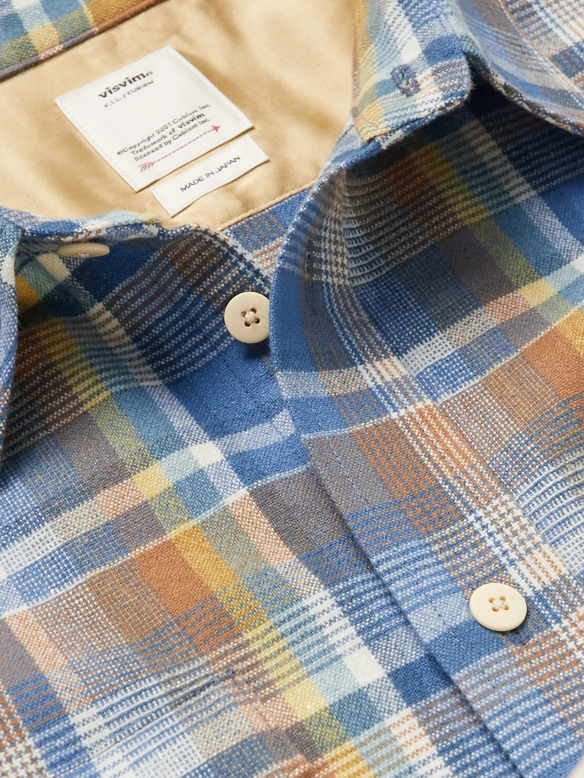 Shop Visvim Frontier Checked Wool And Linen-blend Flannel Shirt In Blue