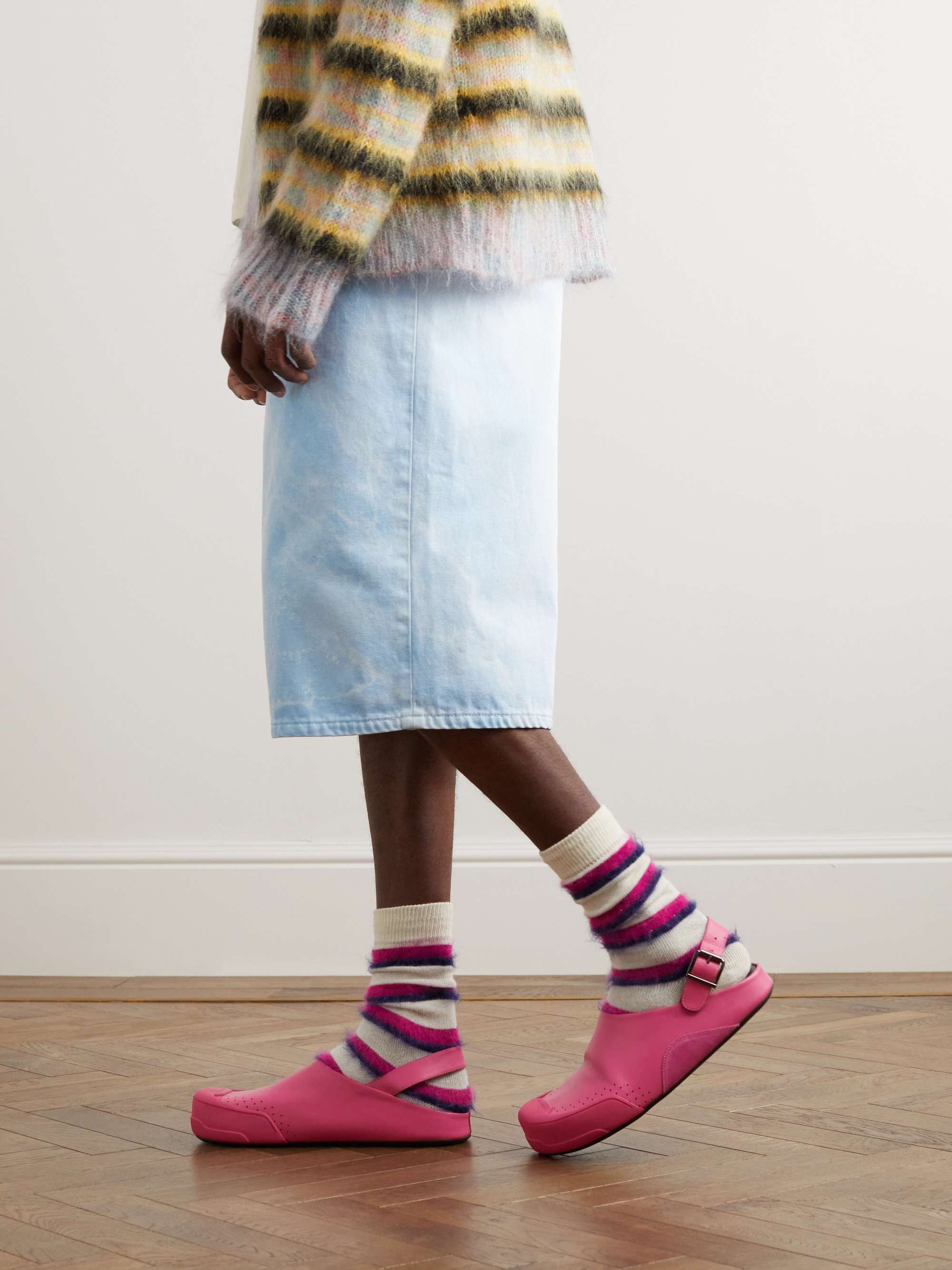 Rubber and Suede-Trimmed Leather Clogs