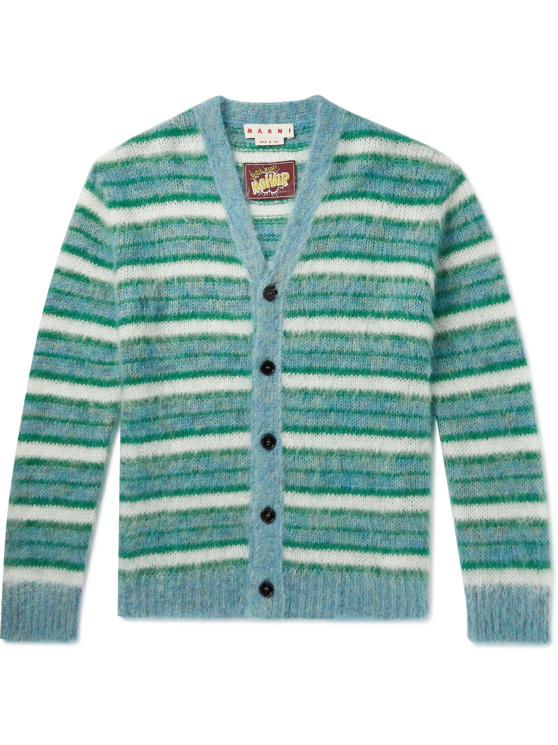 Marni Striped Mohair-blend Cardigan In Green