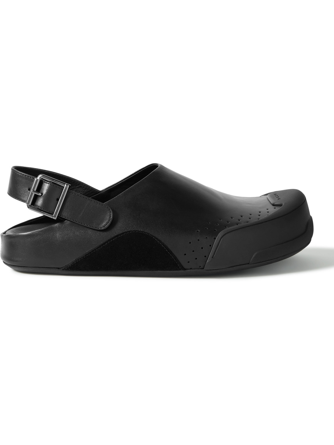 Marni Rubber And Suede-trimmed Leather Clogs In Black