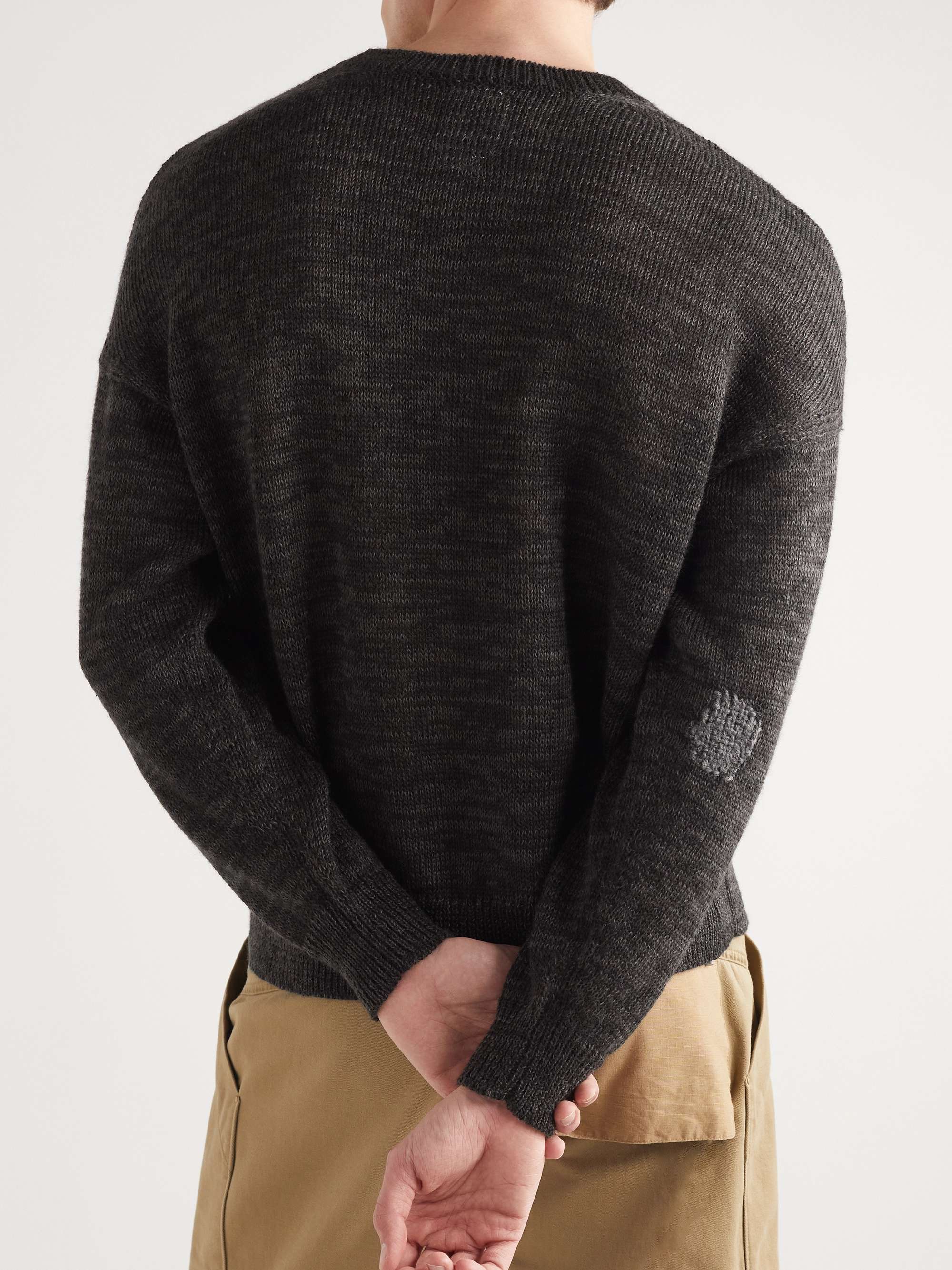 VISVIM Distressed Embroidered Mohair and Linen-Blend Sweater