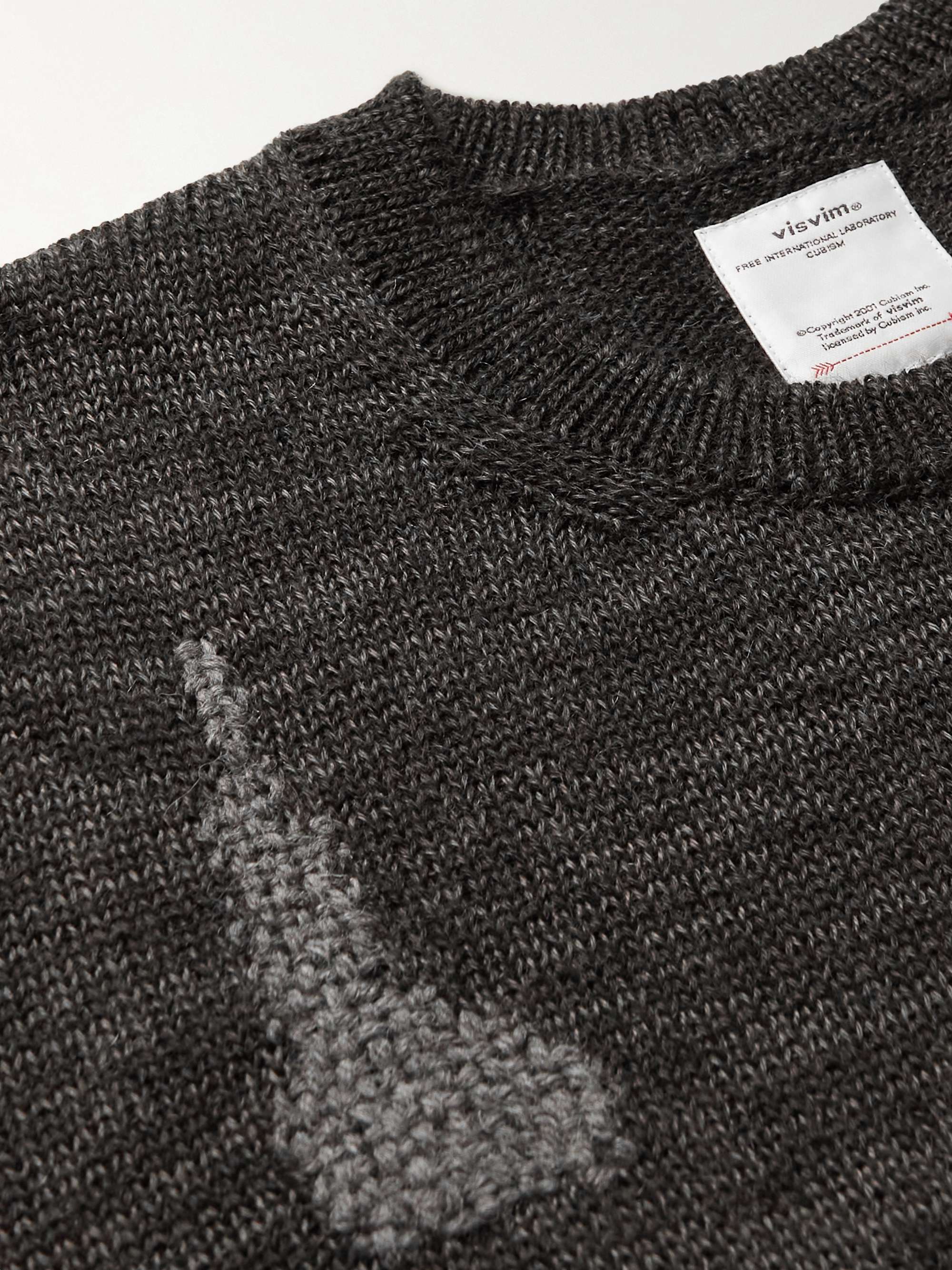 VISVIM Distressed Embroidered Mohair and Linen-Blend Sweater