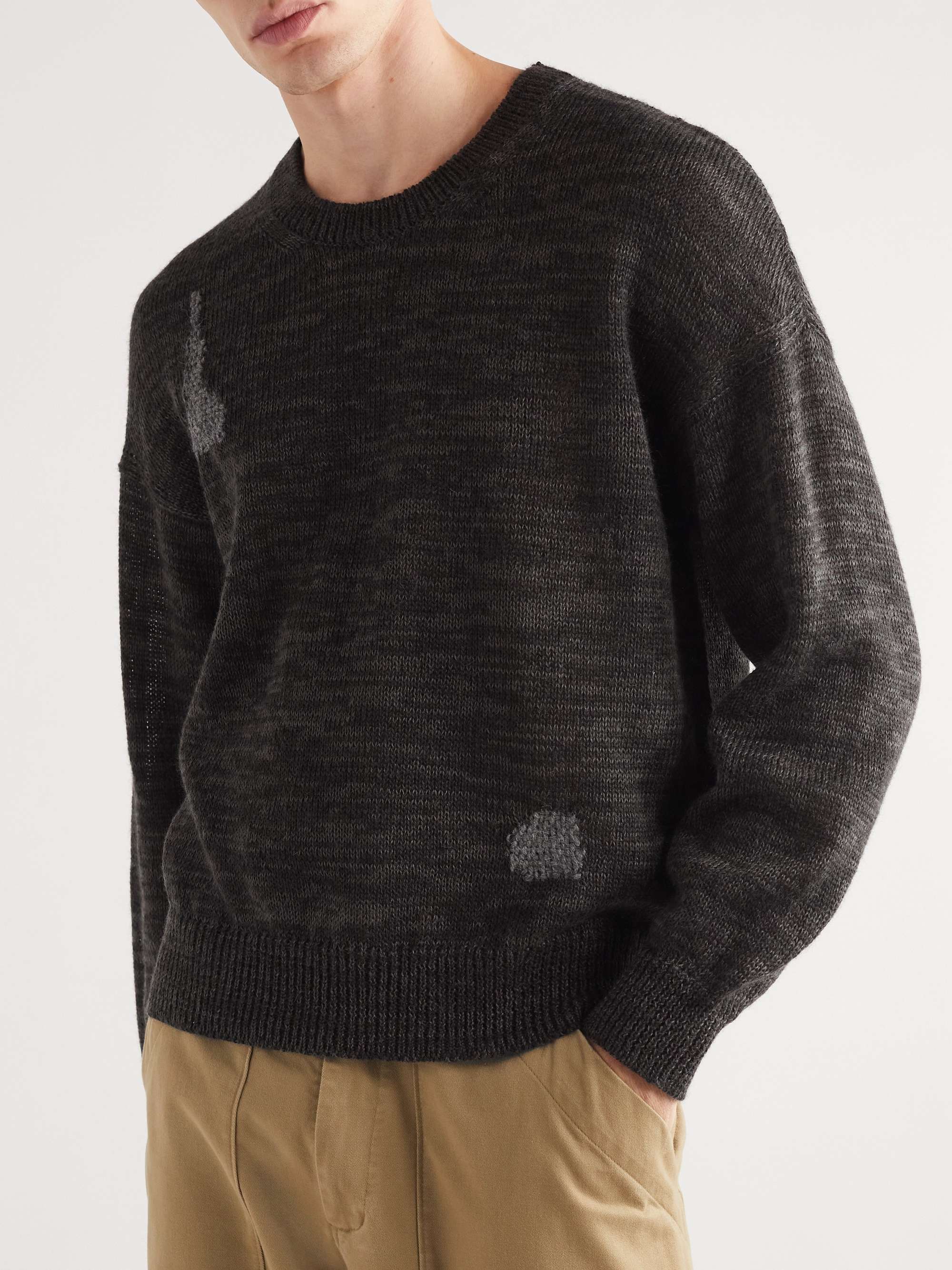 VISVIM Distressed Embroidered Mohair and Linen-Blend Sweater