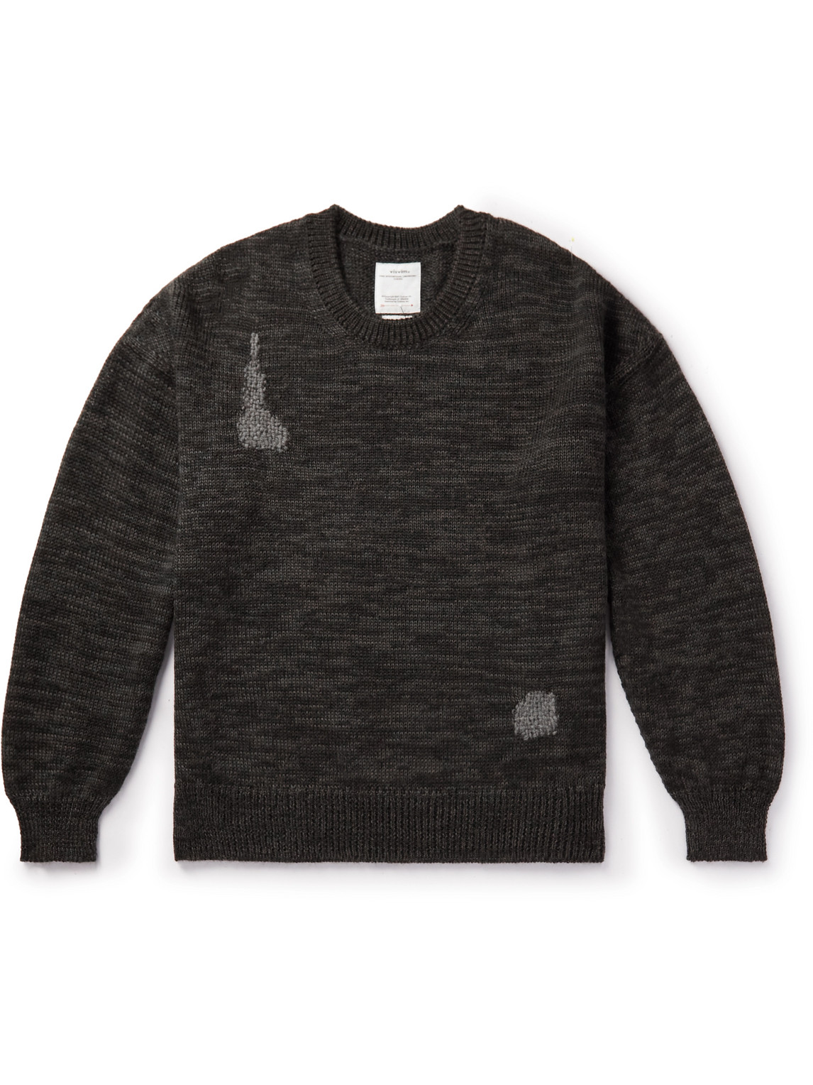 Visvim Distressed Embroidered Mohair And Linen-blend Sweater In Black