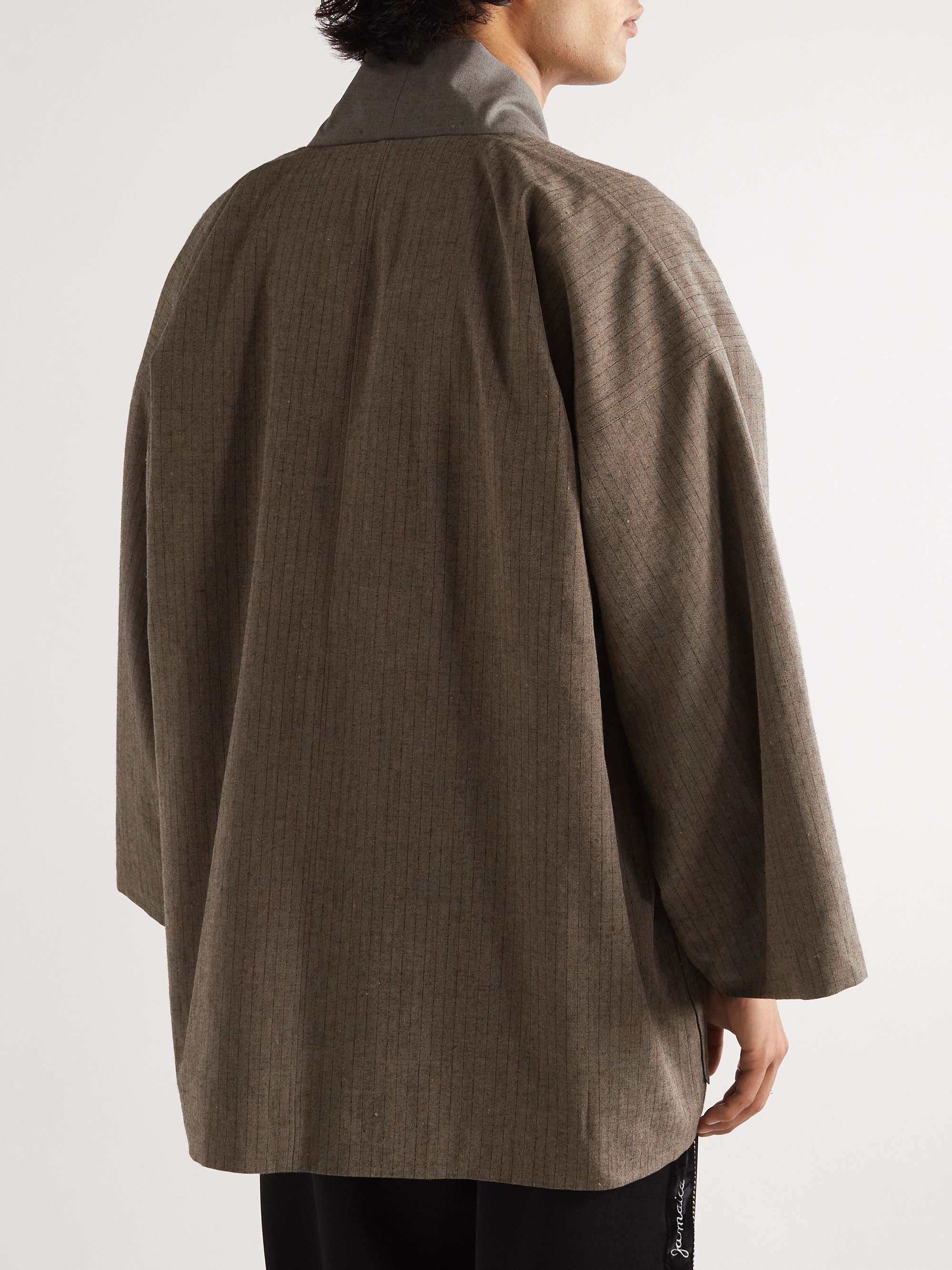 VISVIM Kiyari Striped Padded Wool, Linen and Cotton-Blend Tweed Kimono Jacket