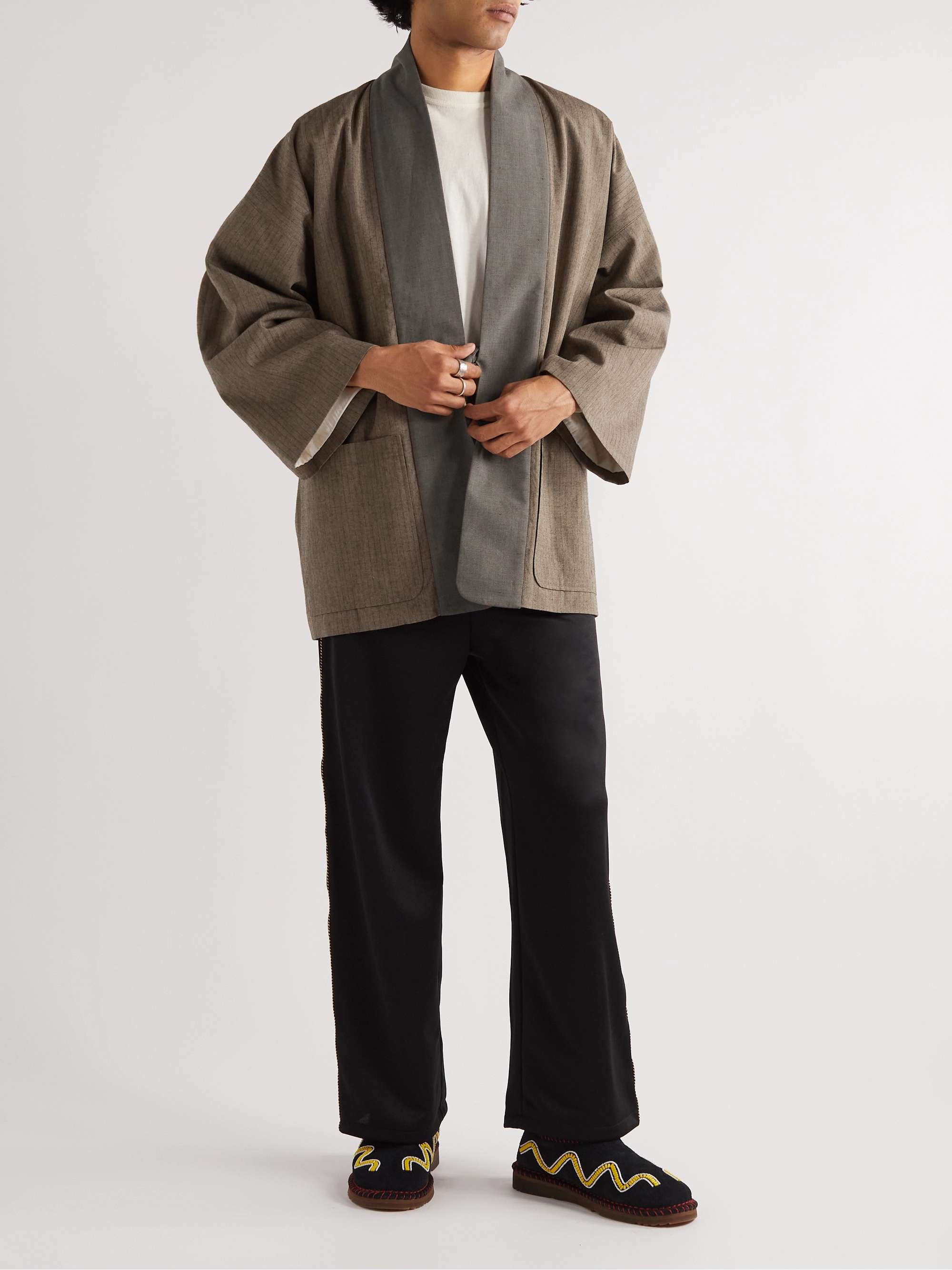 VISVIM Kiyari Striped Padded Wool, Linen and Cotton-Blend Tweed Kimono Jacket