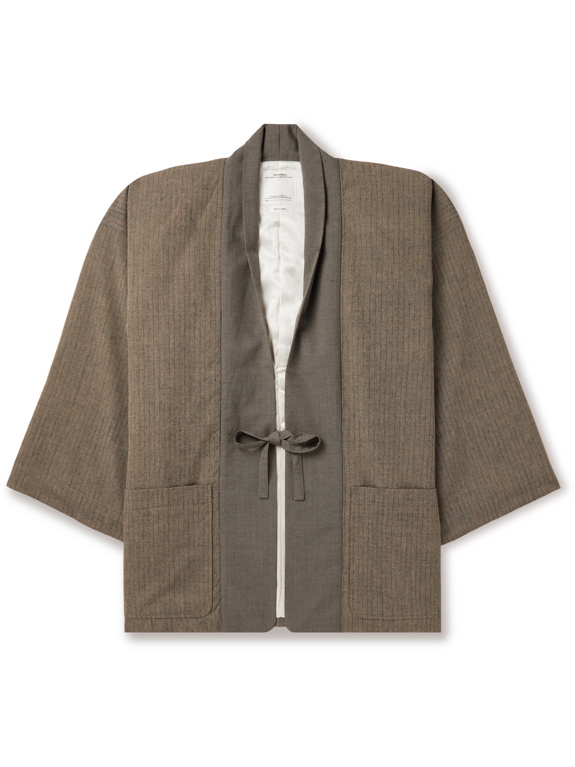 Visvim Kiyari Striped Padded Wool, Linen And Cotton-blend Tweed Kimono Jacket In Gray