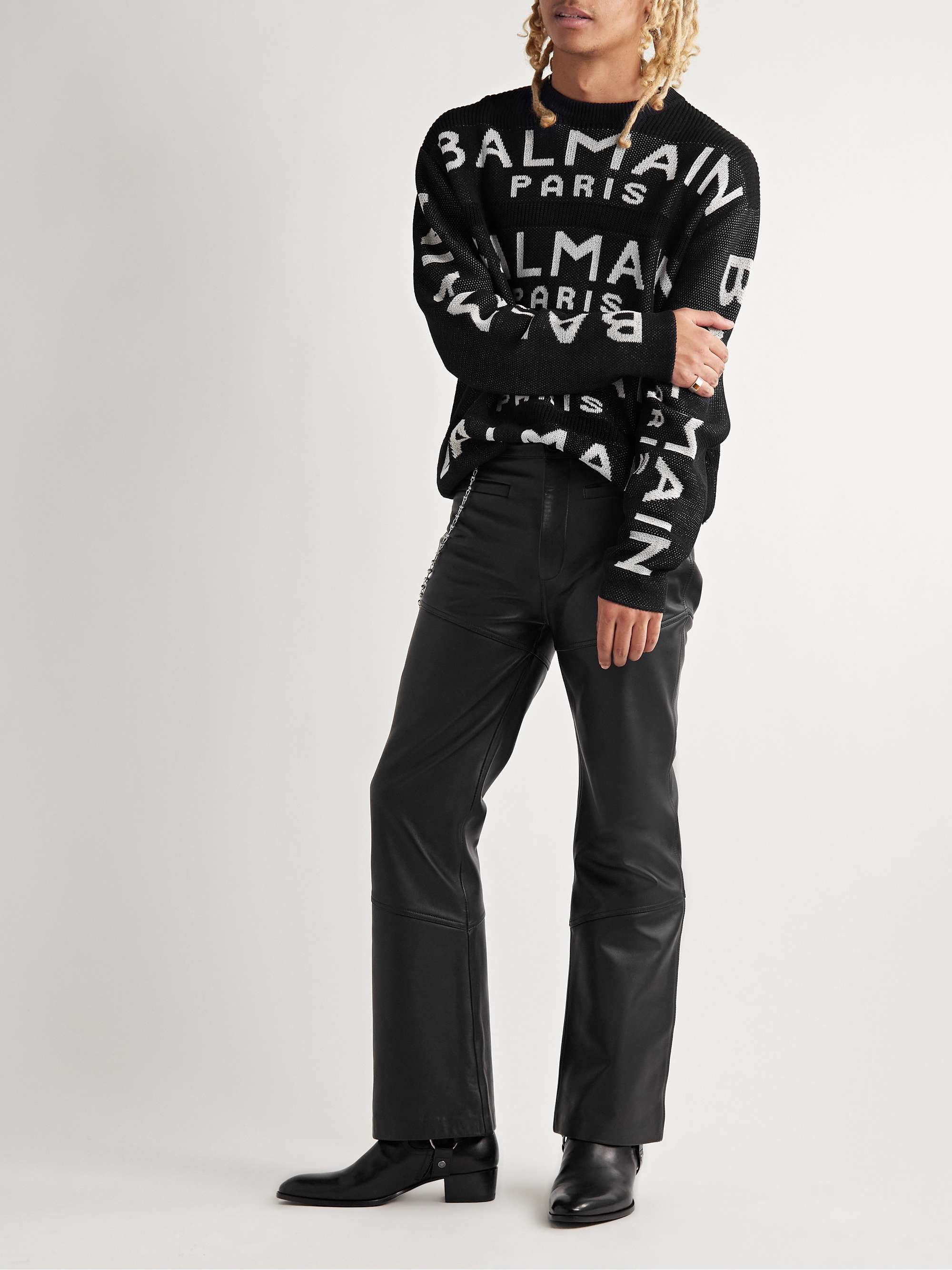 BALMAIN Logo-Intarsia Cotton-Blend Sweater for Men