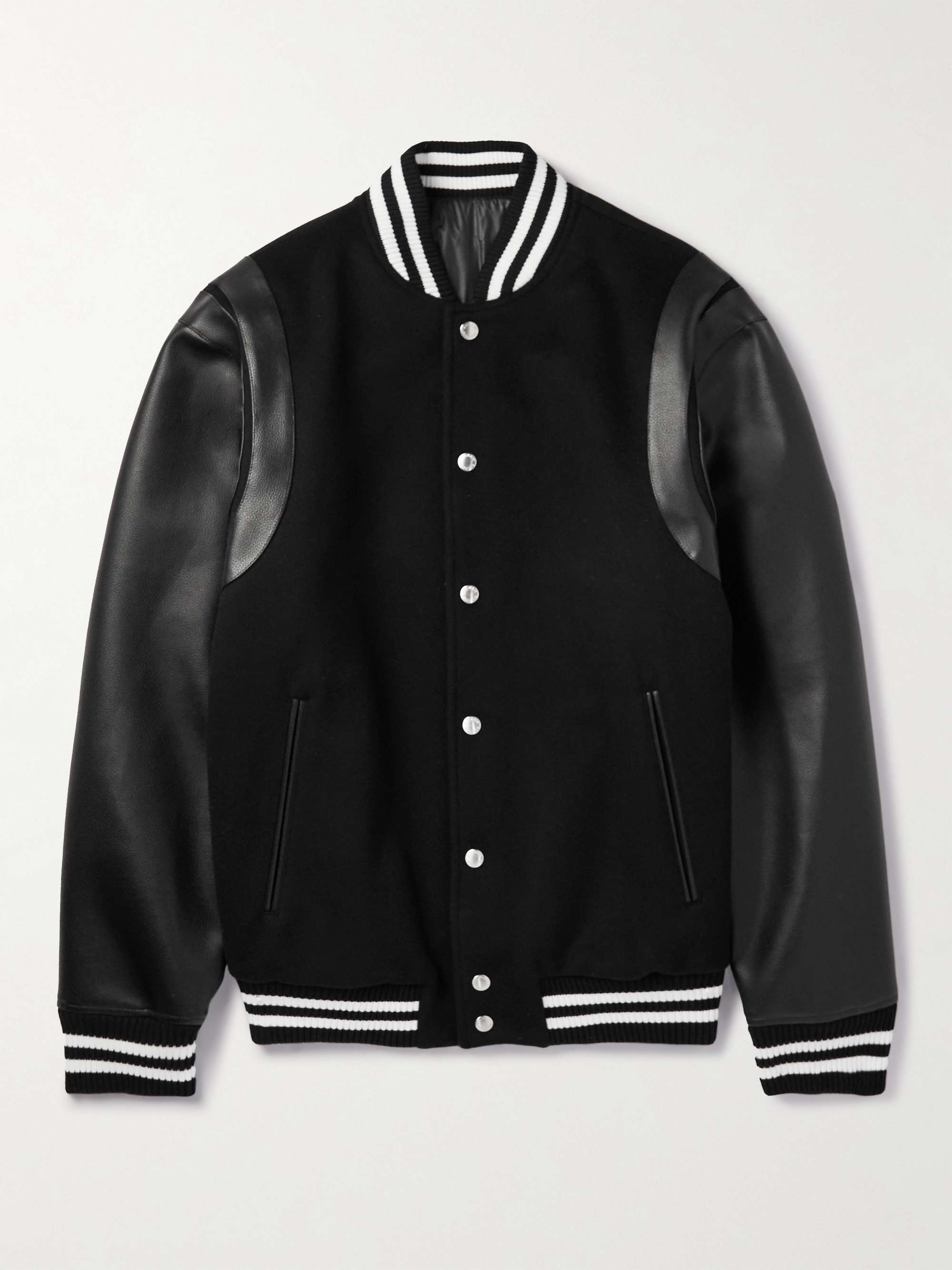 BALMAIN Logo-Appliquéd Wool and Leather Varsity Jacket for Men | MR PORTER