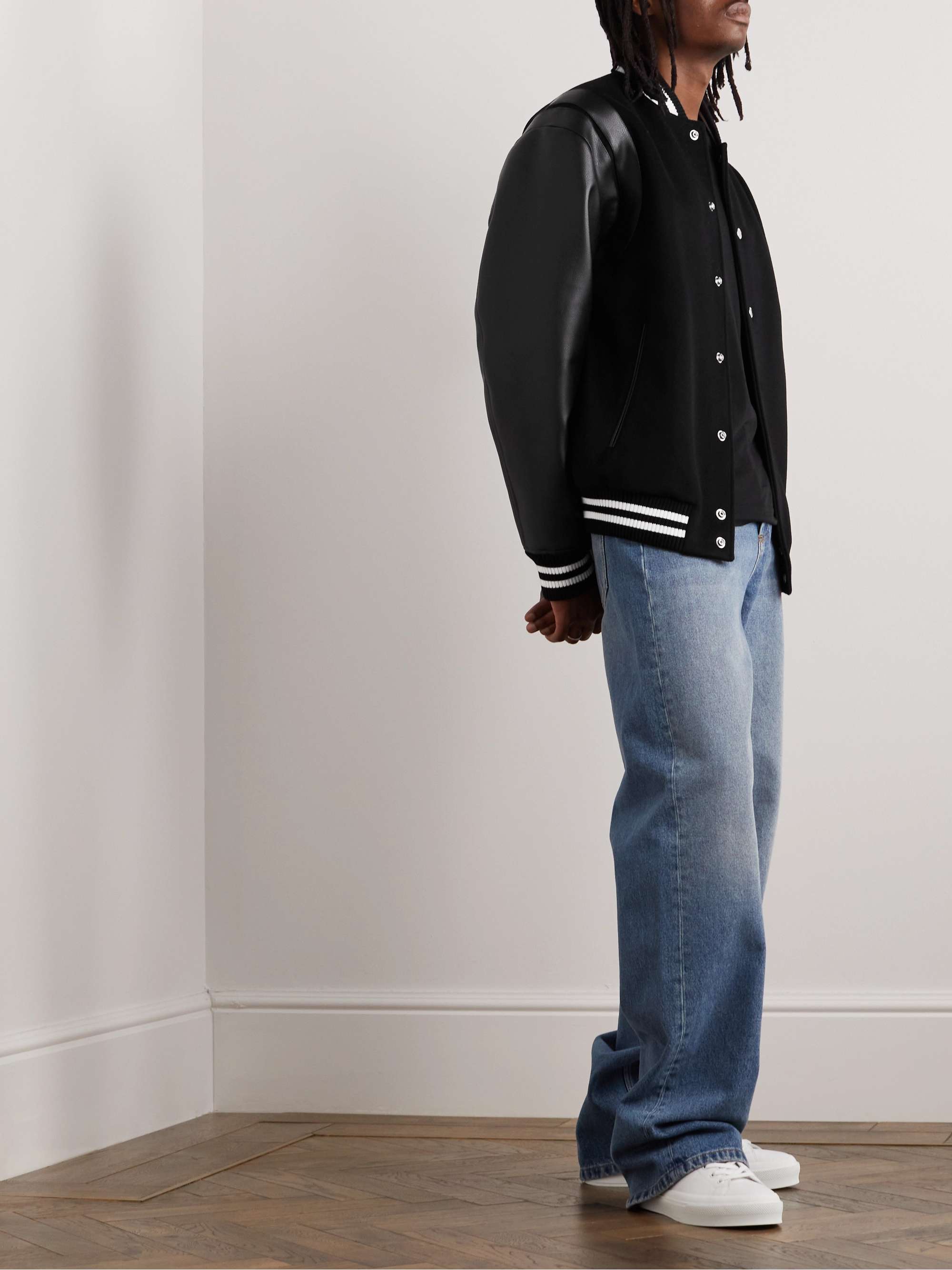 BALMAIN Logo-Appliquéd Wool and Leather Varsity Jacket for Men | MR PORTER