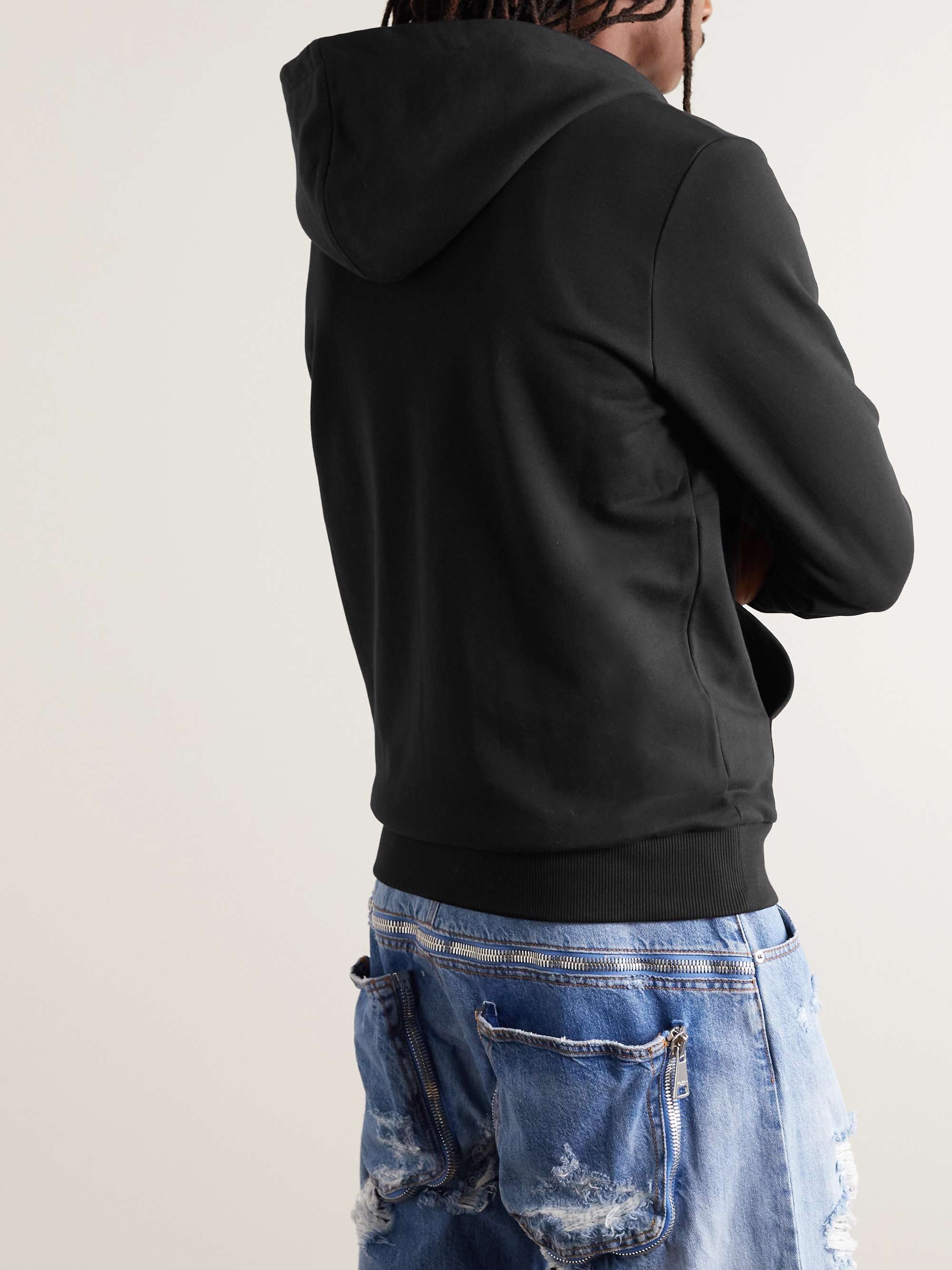 BALMAIN Logo-Flocked Cotton-Jersey Zip-Up Hoodie
