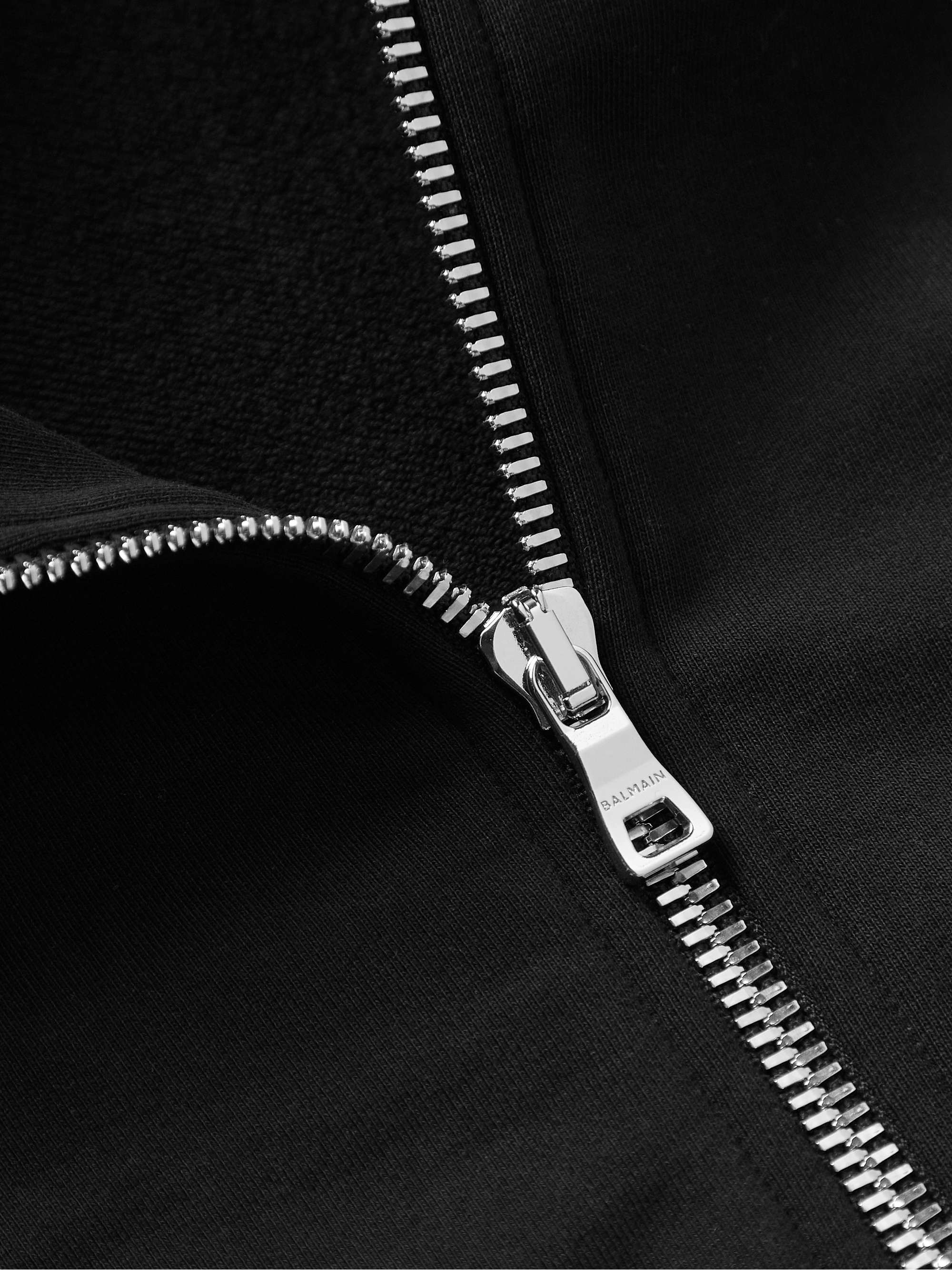 BALMAIN Logo-Flocked Cotton-Jersey Zip-Up Hoodie