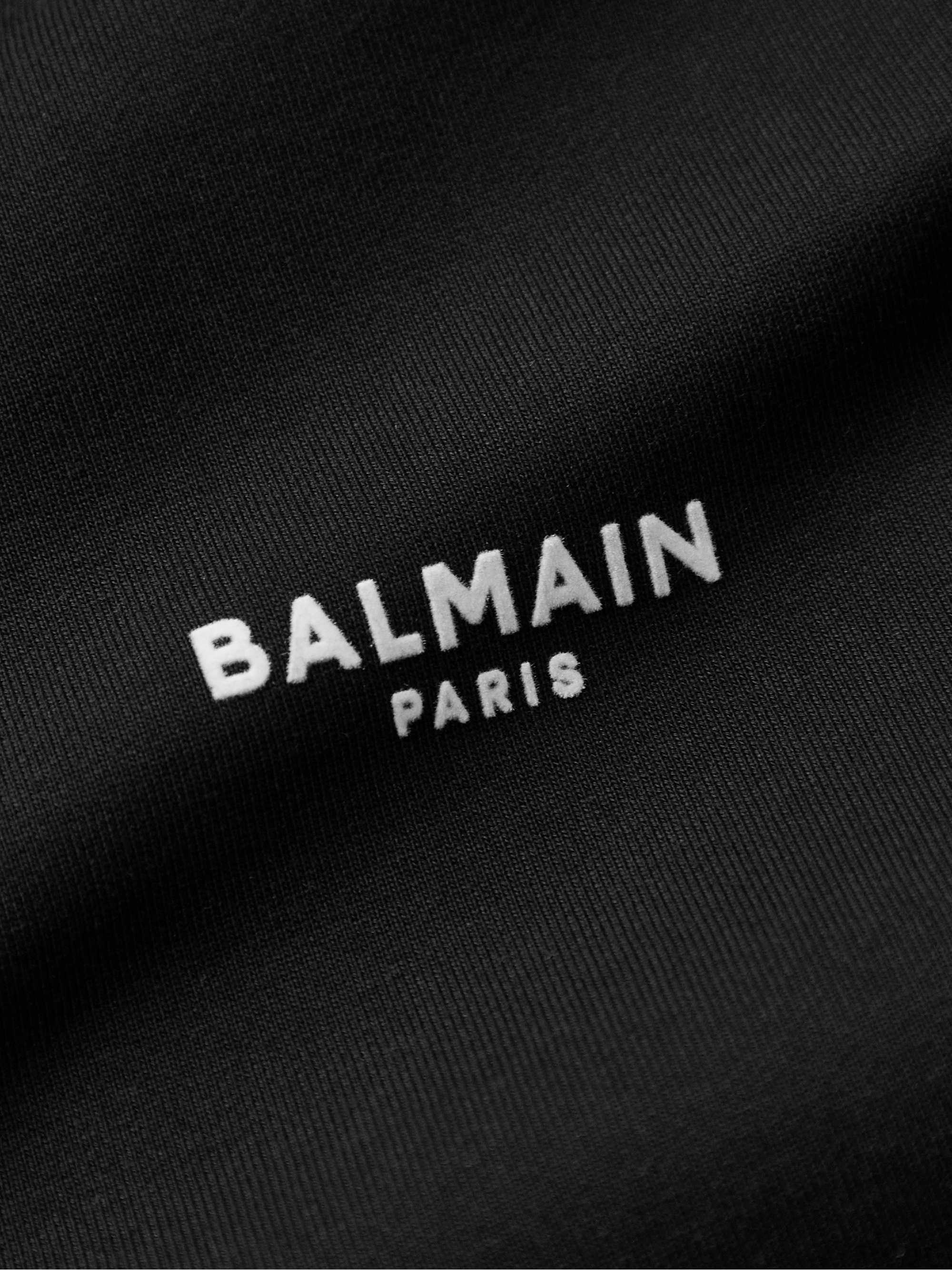 BALMAIN Logo-Flocked Cotton-Jersey Zip-Up Hoodie