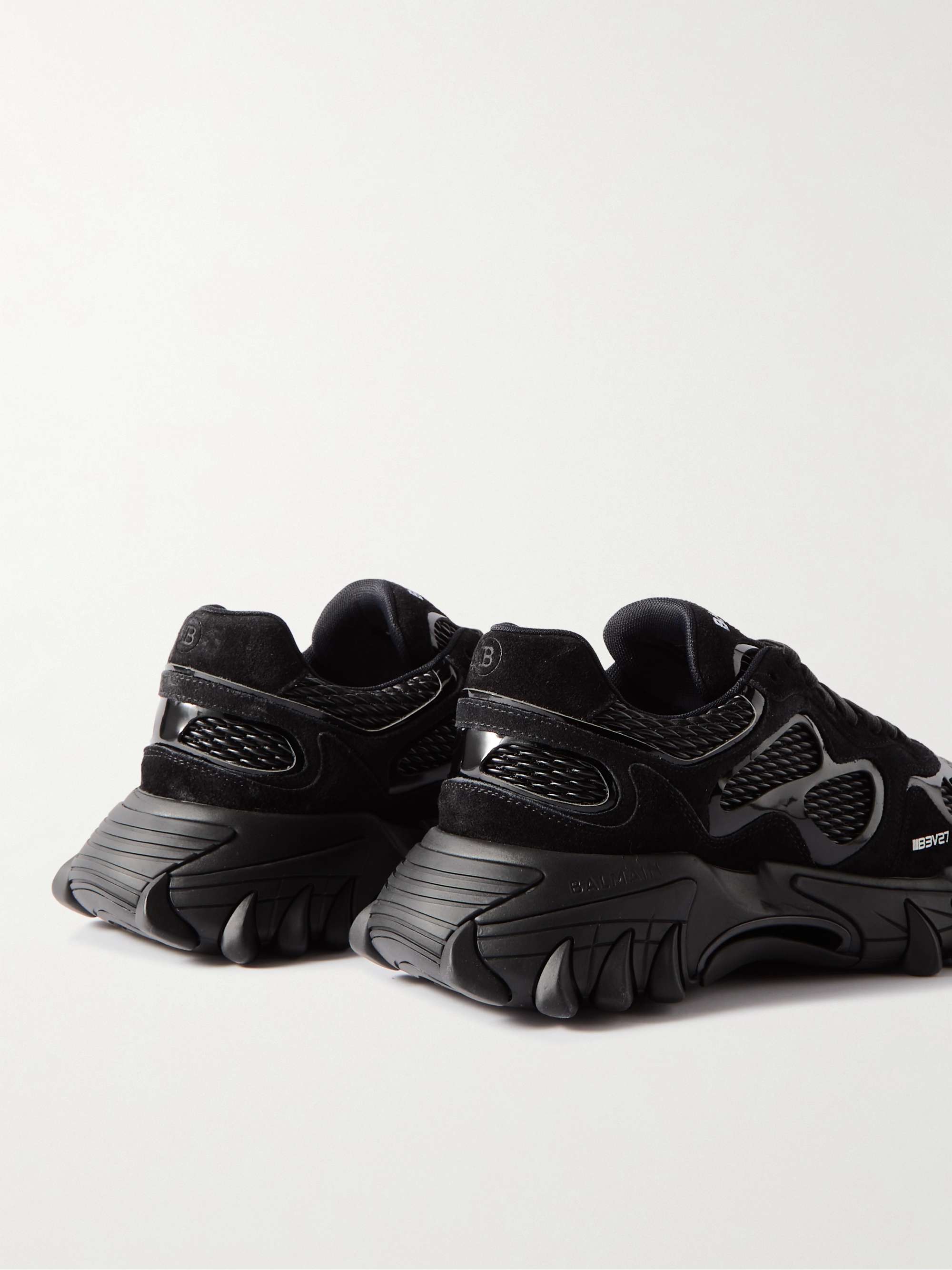BALMAIN B-East Leather, Suede and Mesh Sneakers