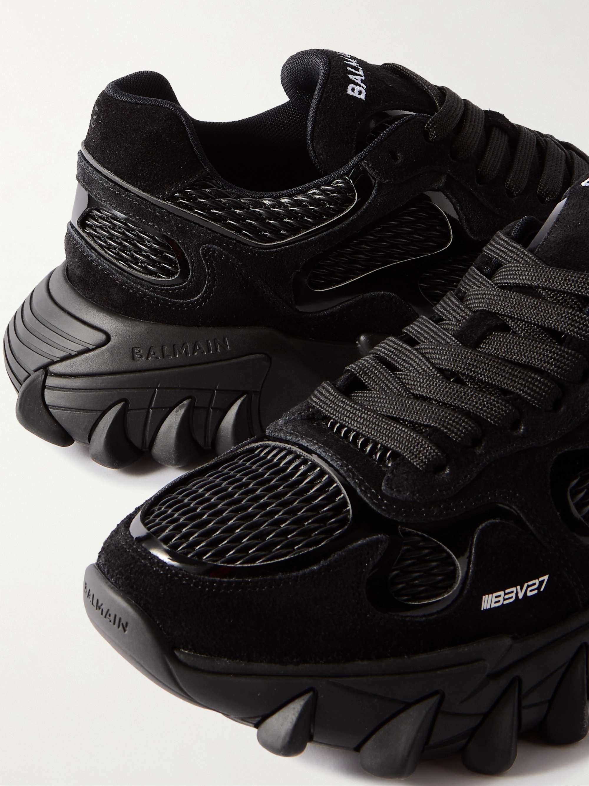 BALMAIN B-East Leather, Suede and Mesh Sneakers