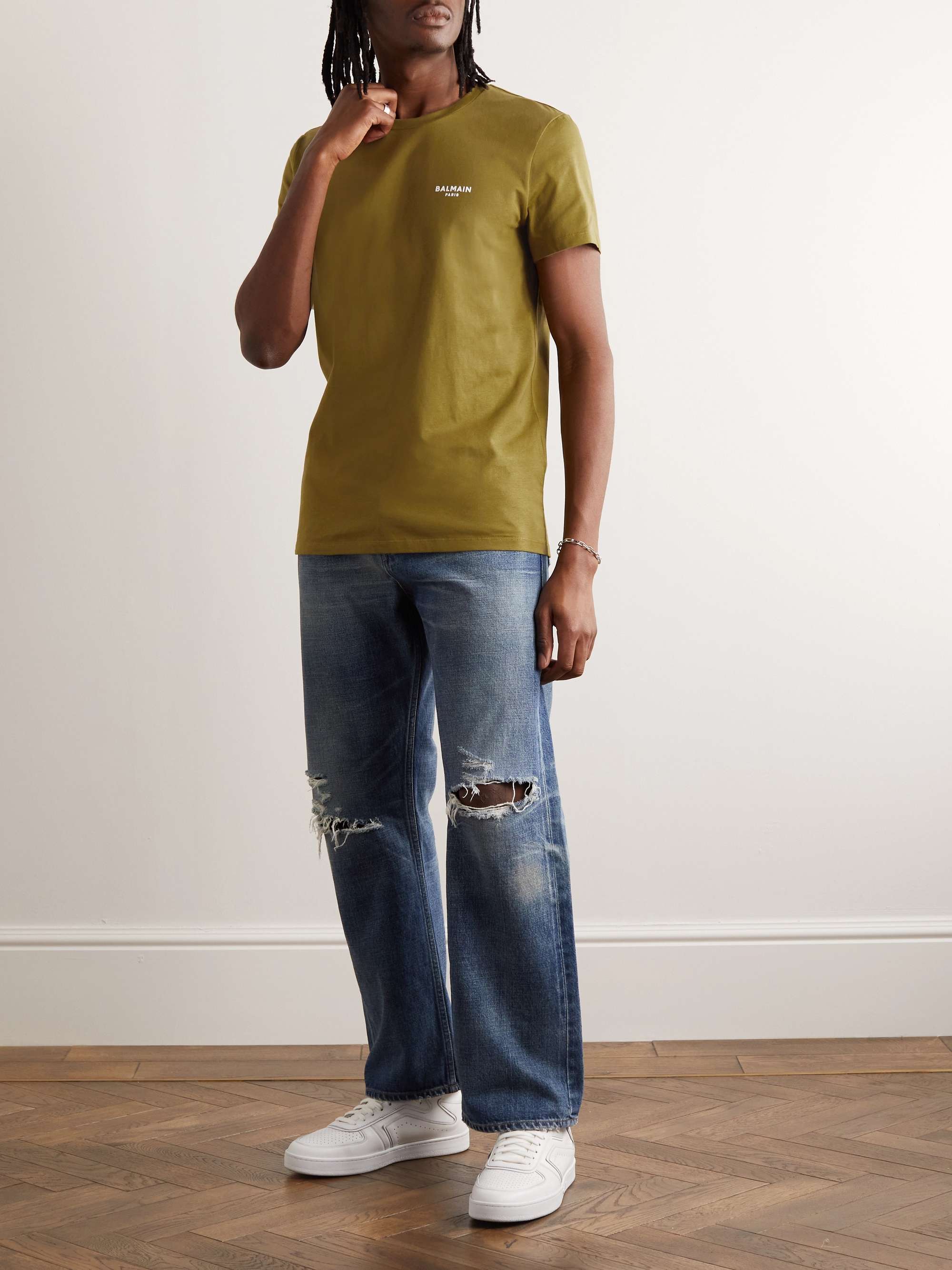 BALMAIN LogoFlocked CottonJersey TShirt for Men MR PORTER