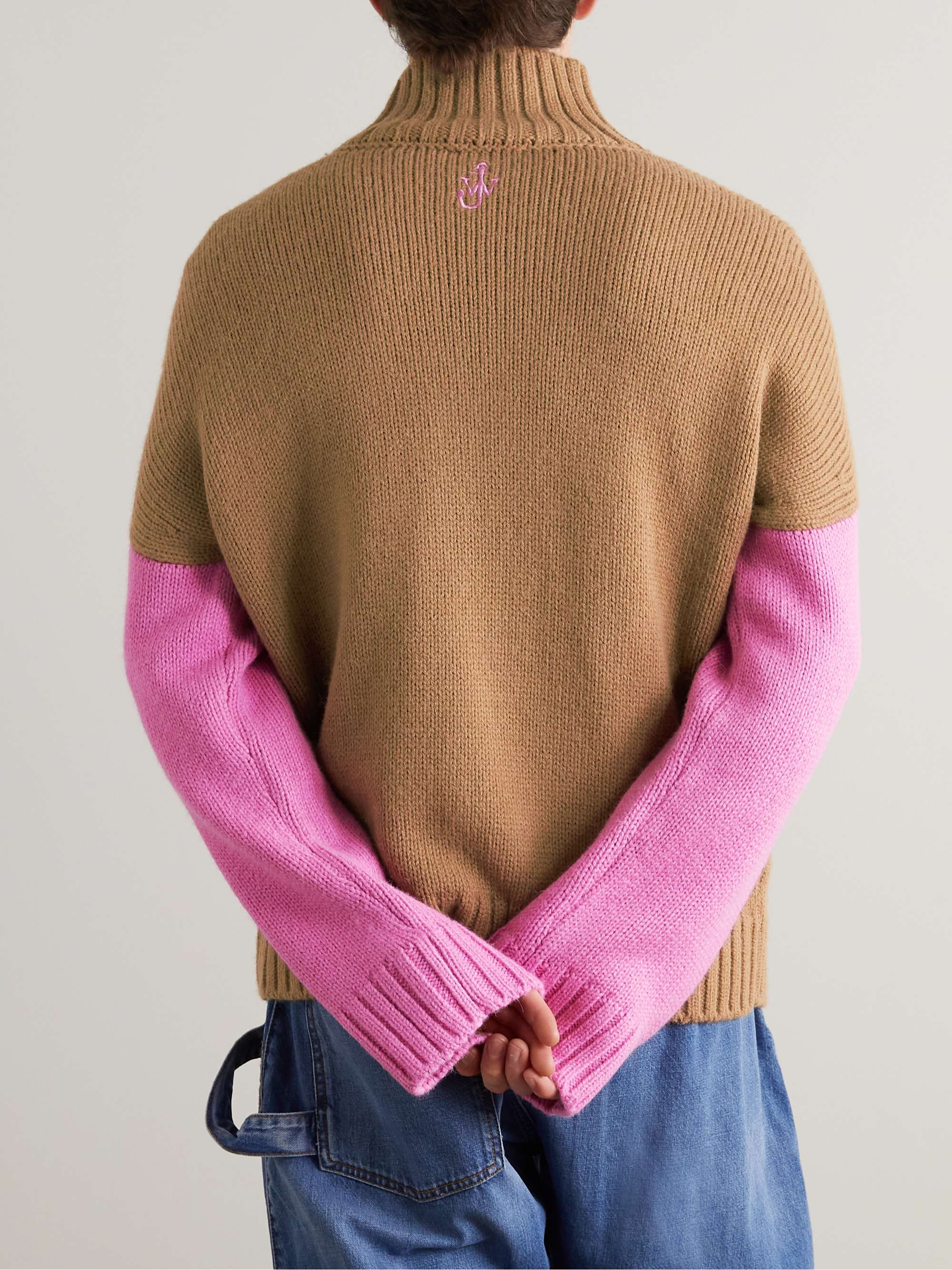 JW ANDERSON Oversized Logo-Embroidered Two-Tone Knitted Rollneck Sweater