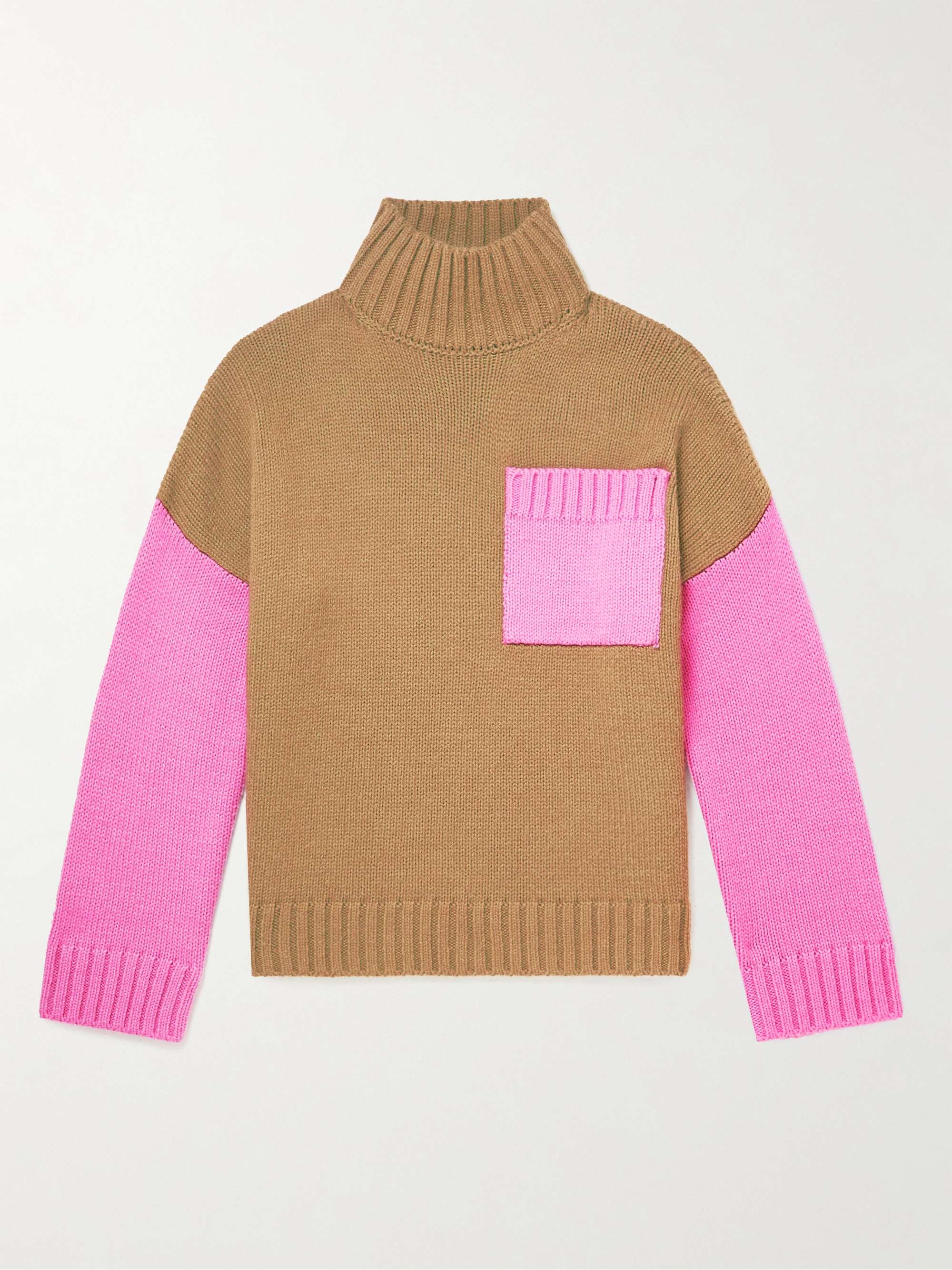 JW ANDERSON Oversized Logo-Embroidered Two-Tone Knitted Rollneck Sweater