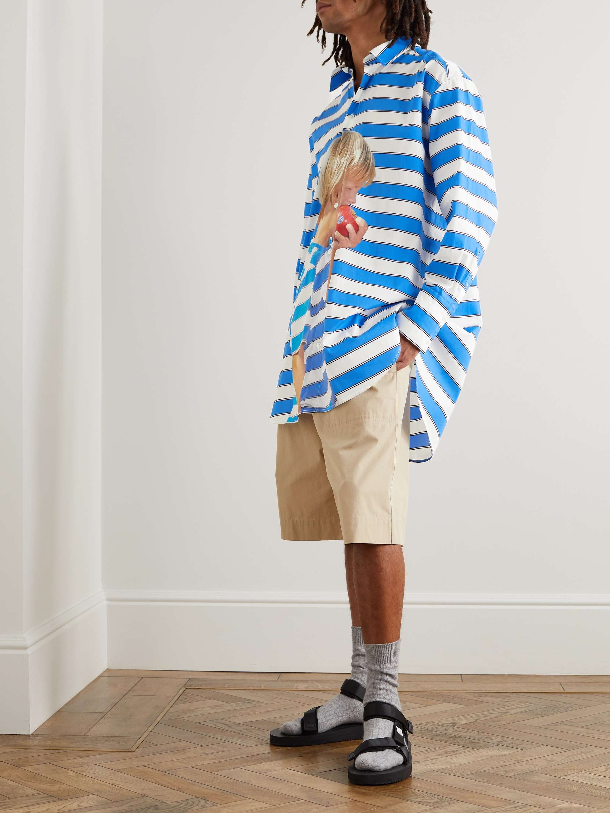 Boy With Apple Striped Printed Cotton-Poplin Shirt