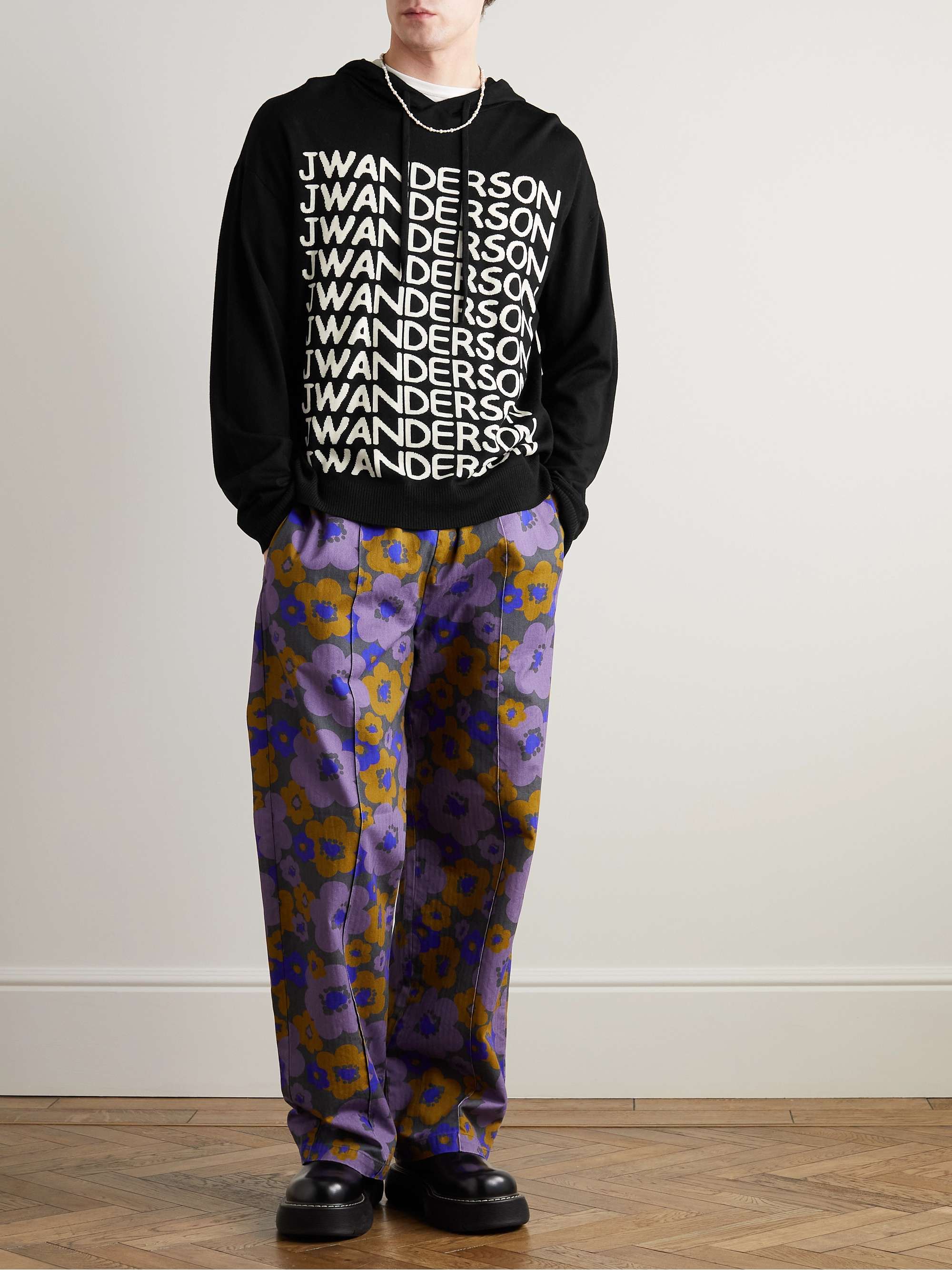 JW ANDERSON Logo-Intarsia Merino Wool Hoodie