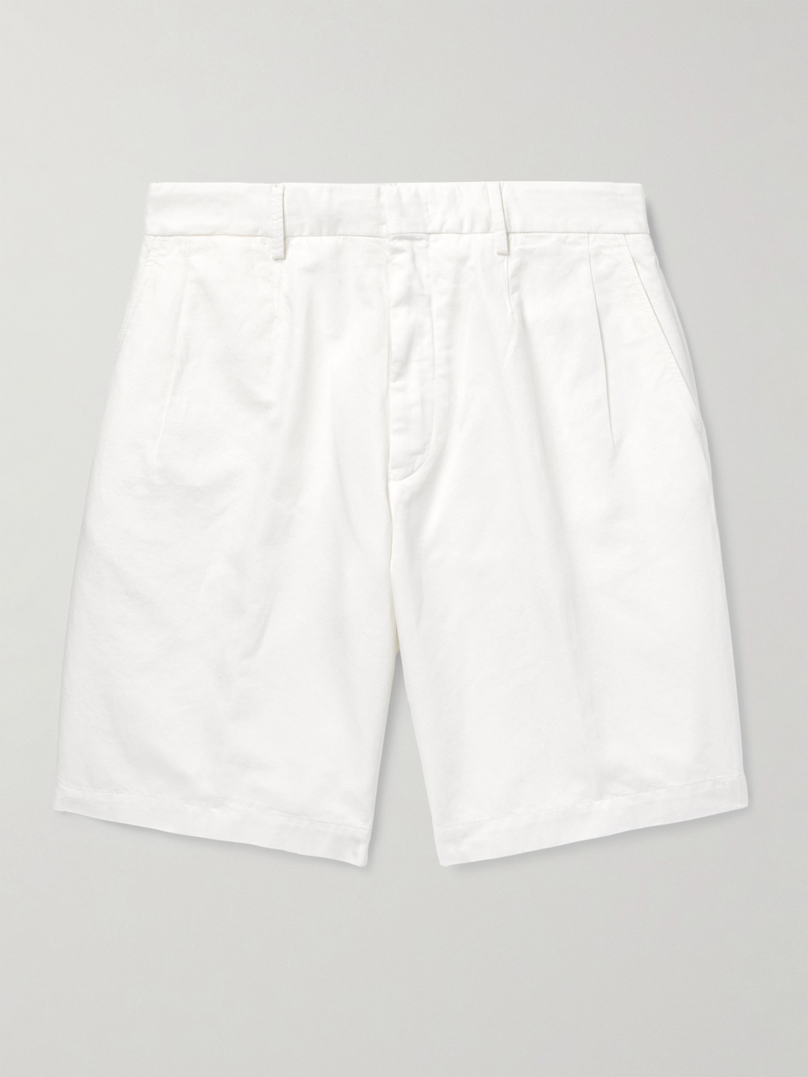 Zegna Straight-leg Pleated Cotton And Linen-blend Twill Shorts In White