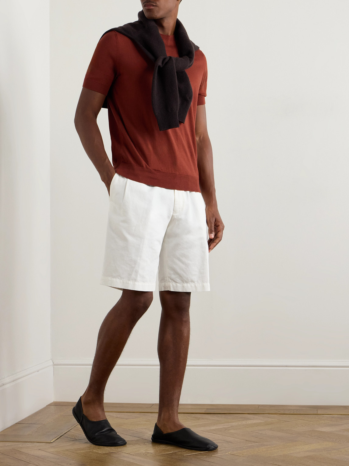 Zegna Straight-leg Pleated Cotton And Linen-blend Twill Shorts In White