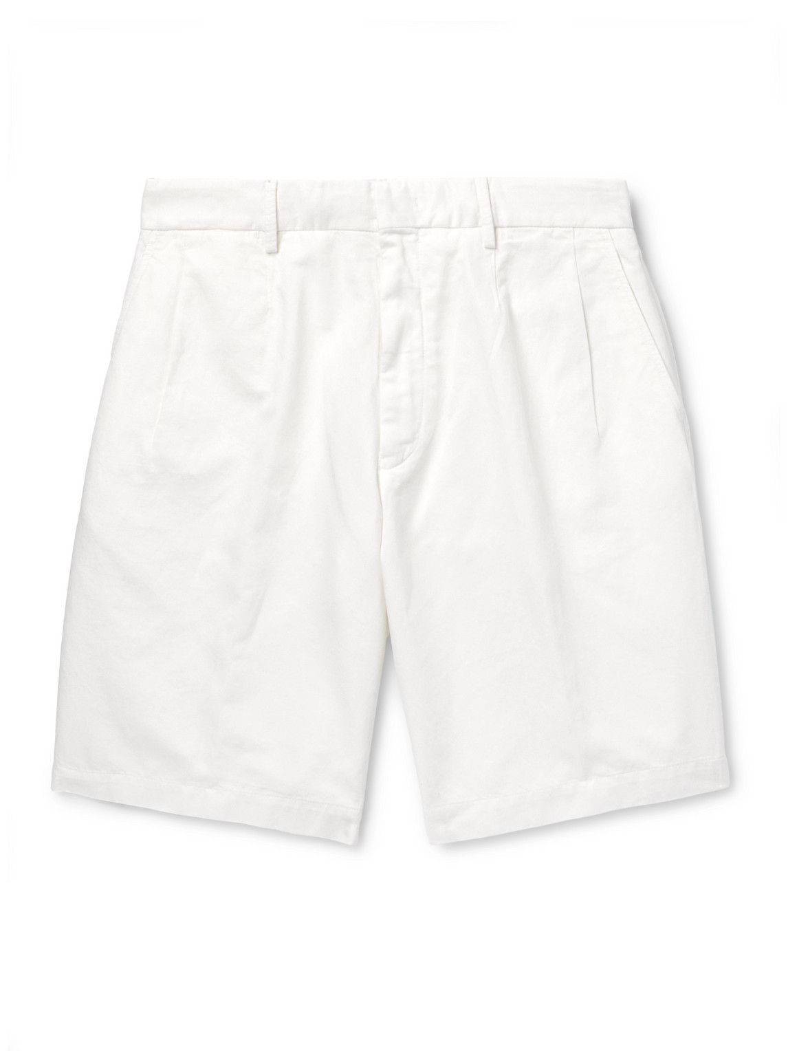 Zegna Straight-leg Pleated Cotton And Linen-blend Twill Shorts In White