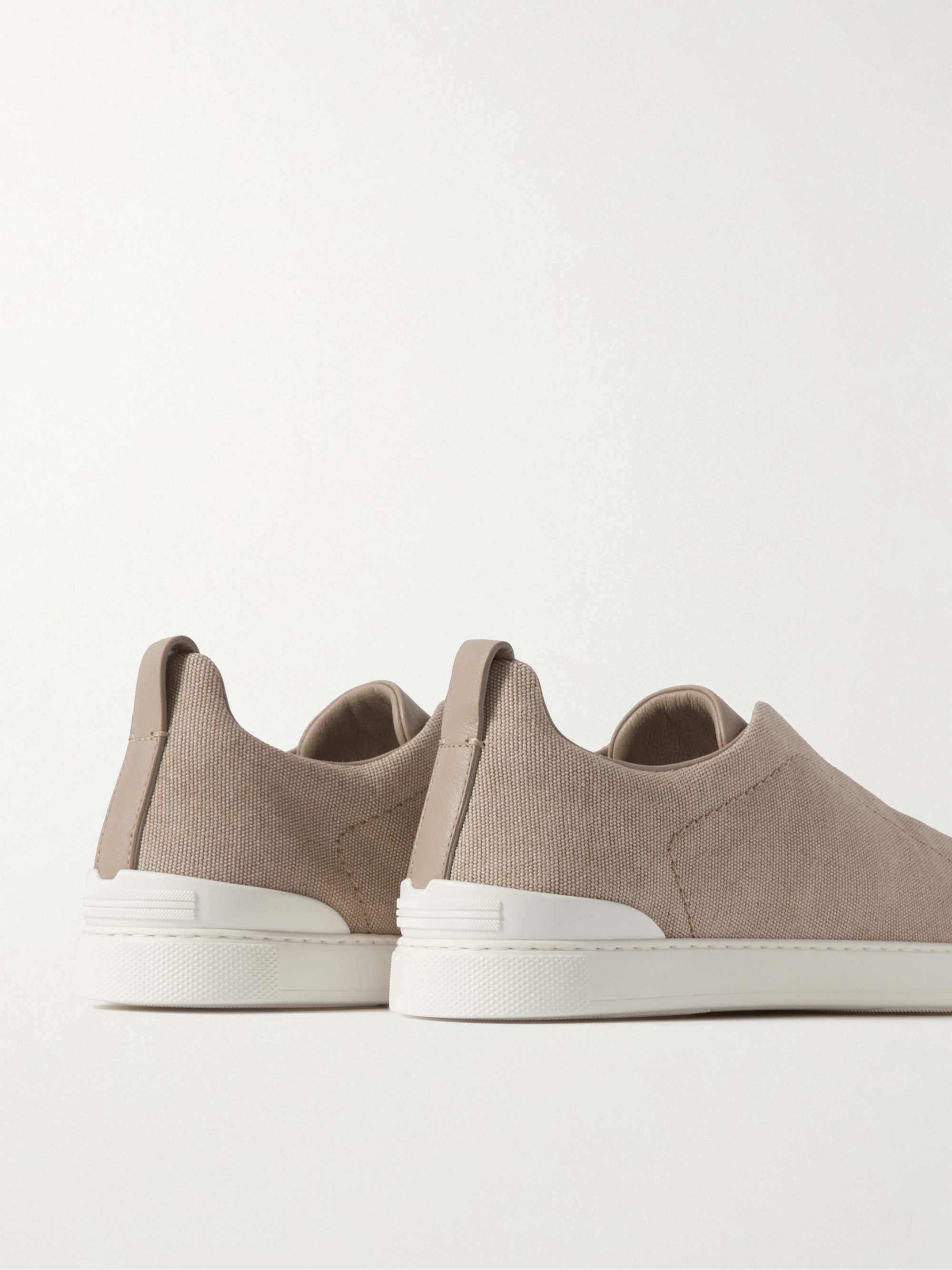 ZEGNA Leather-Trimmed Canvas Slip-On Sneakers