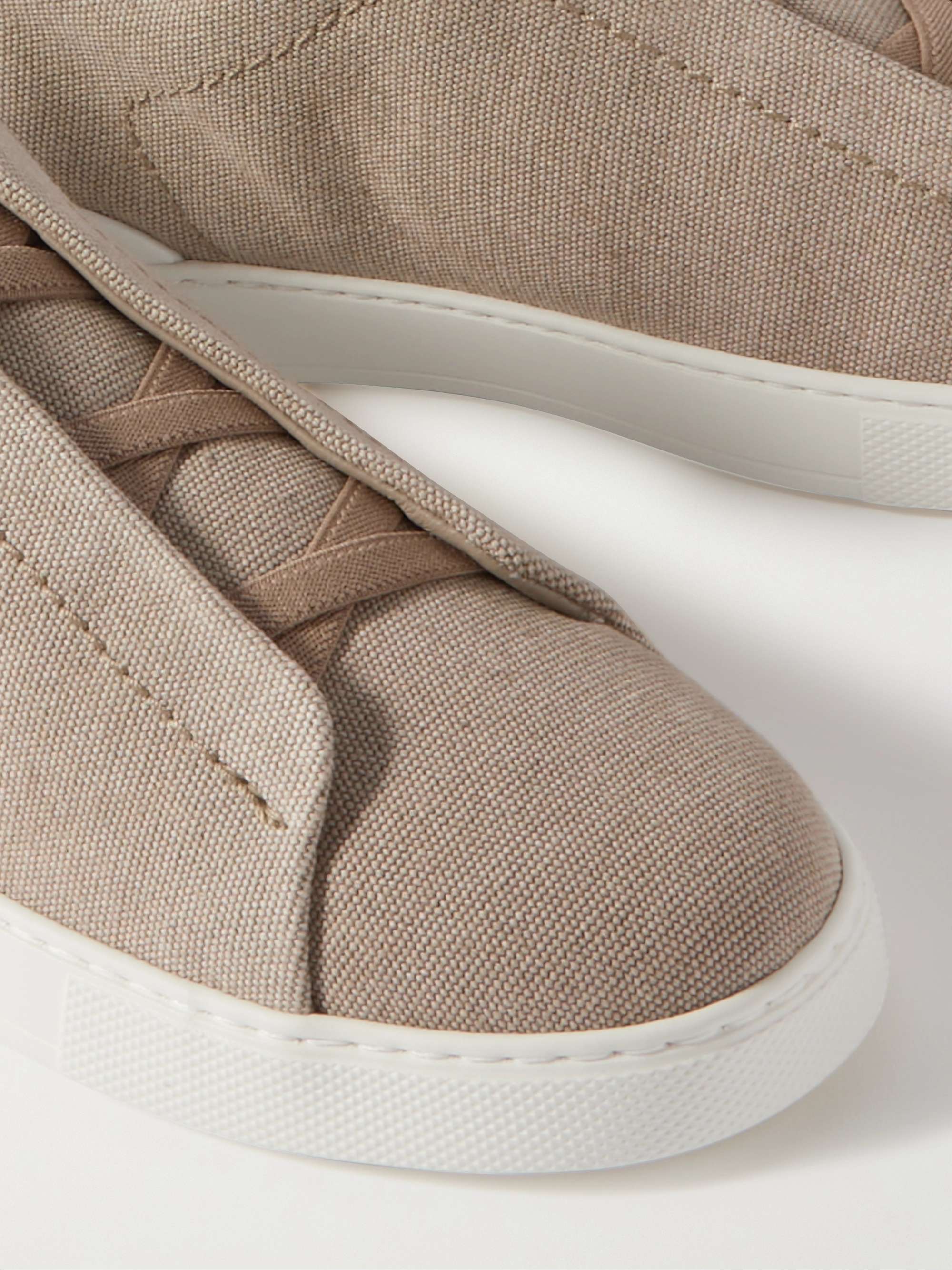 ZEGNA Leather-Trimmed Canvas Slip-On Sneakers