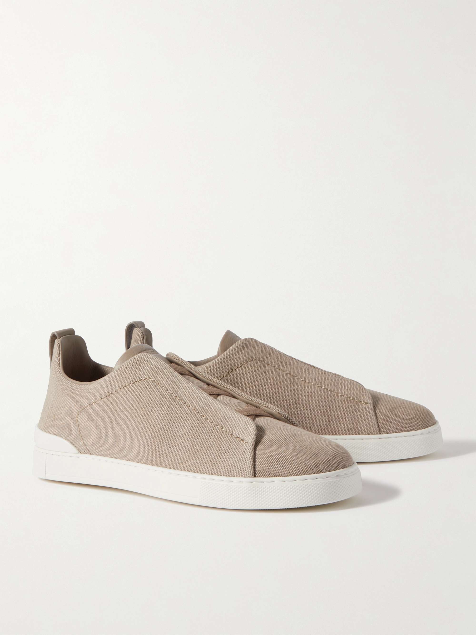 ZEGNA Leather-Trimmed Canvas Slip-On Sneakers