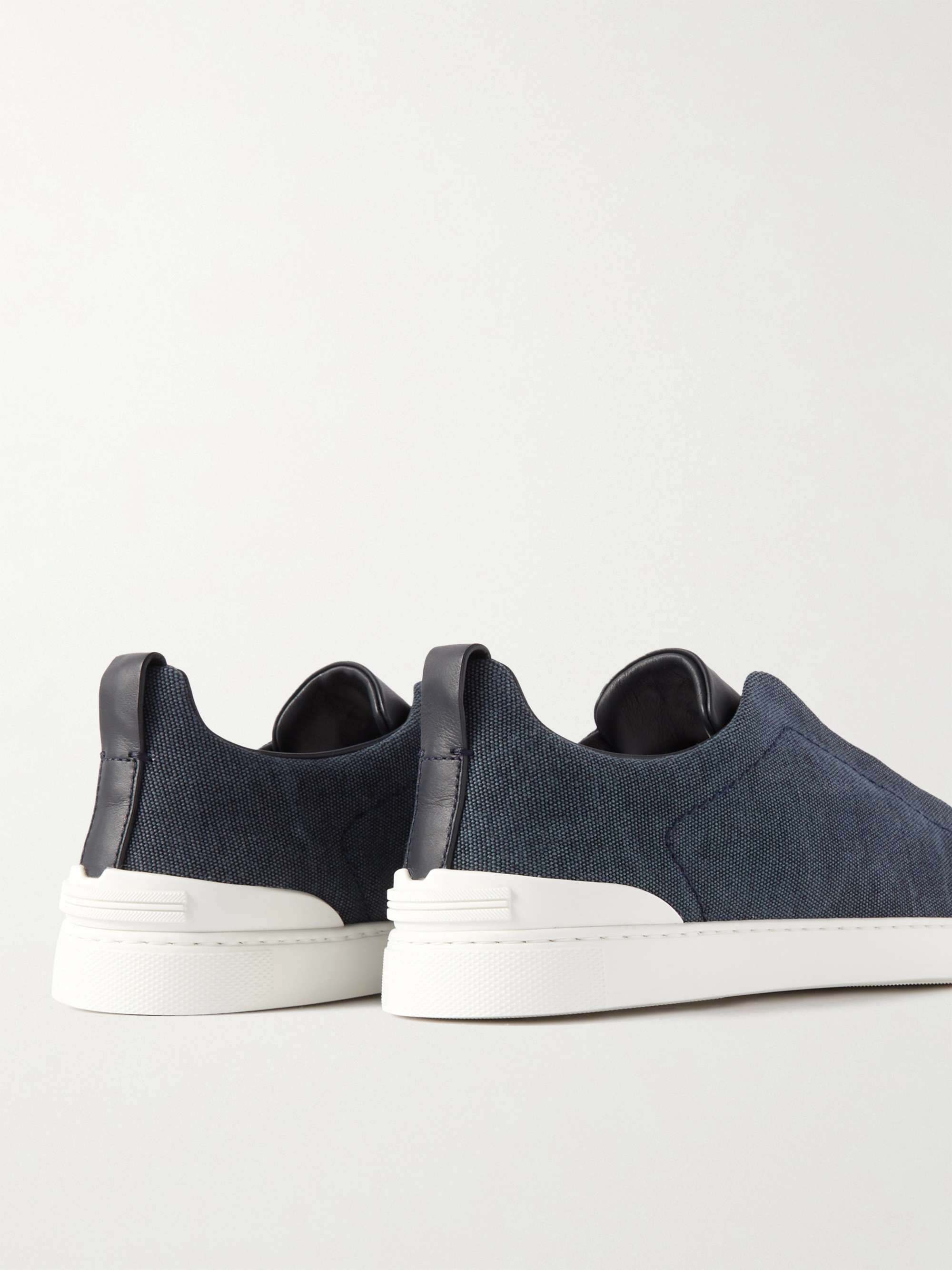 ZEGNA Leather-Trimmed Canvas Slip-On Sneakers