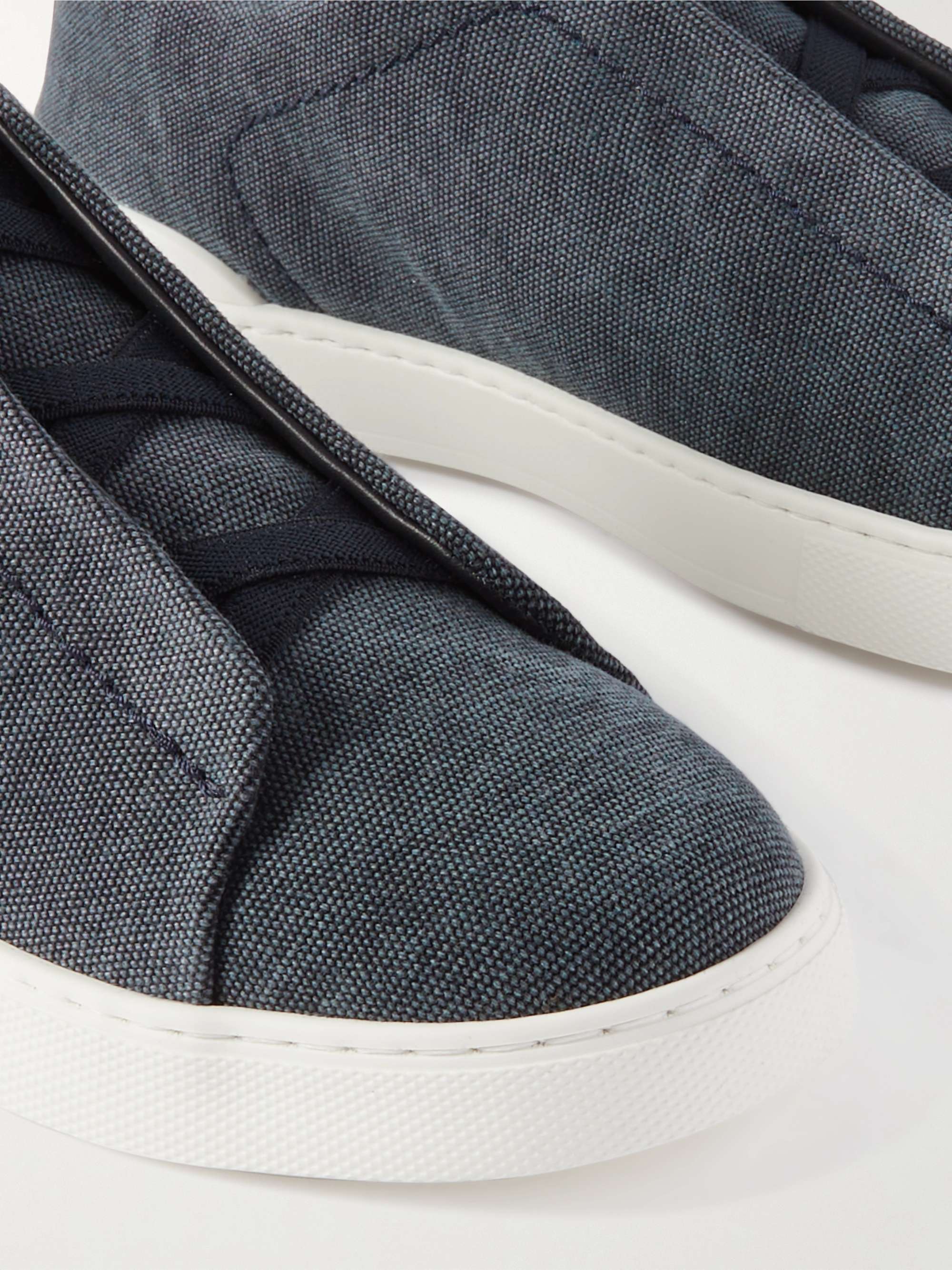 ZEGNA Leather-Trimmed Canvas Slip-On Sneakers