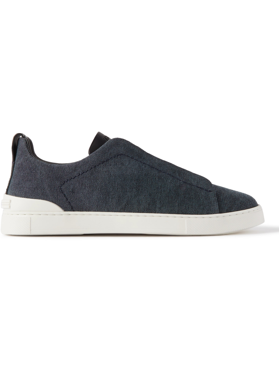 ZEGNA LEATHER-TRIMMED CANVAS SLIP-ON SNEAKERS