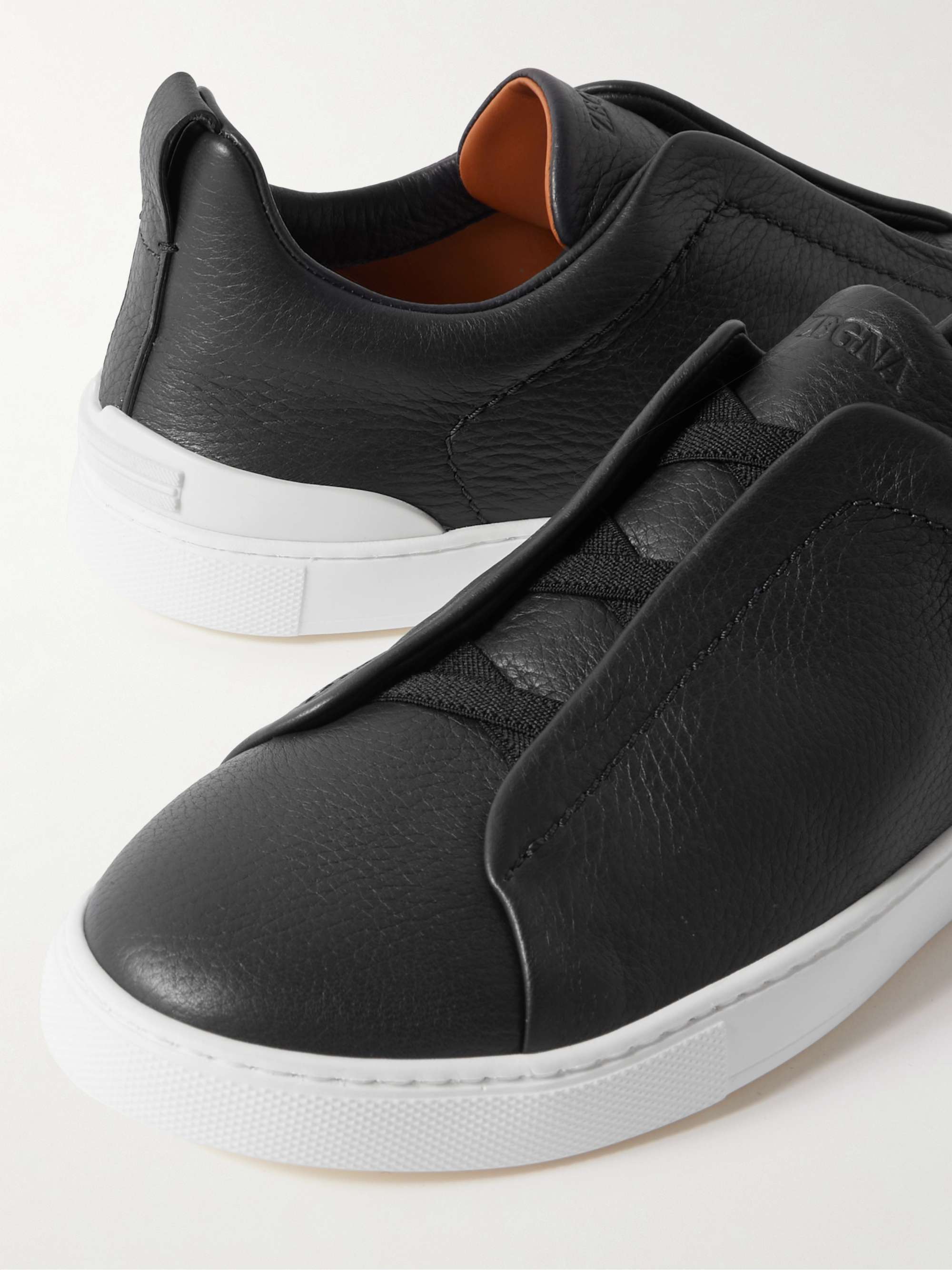 ZEGNA Triple Stitch Full-Grain Leather Sneakers