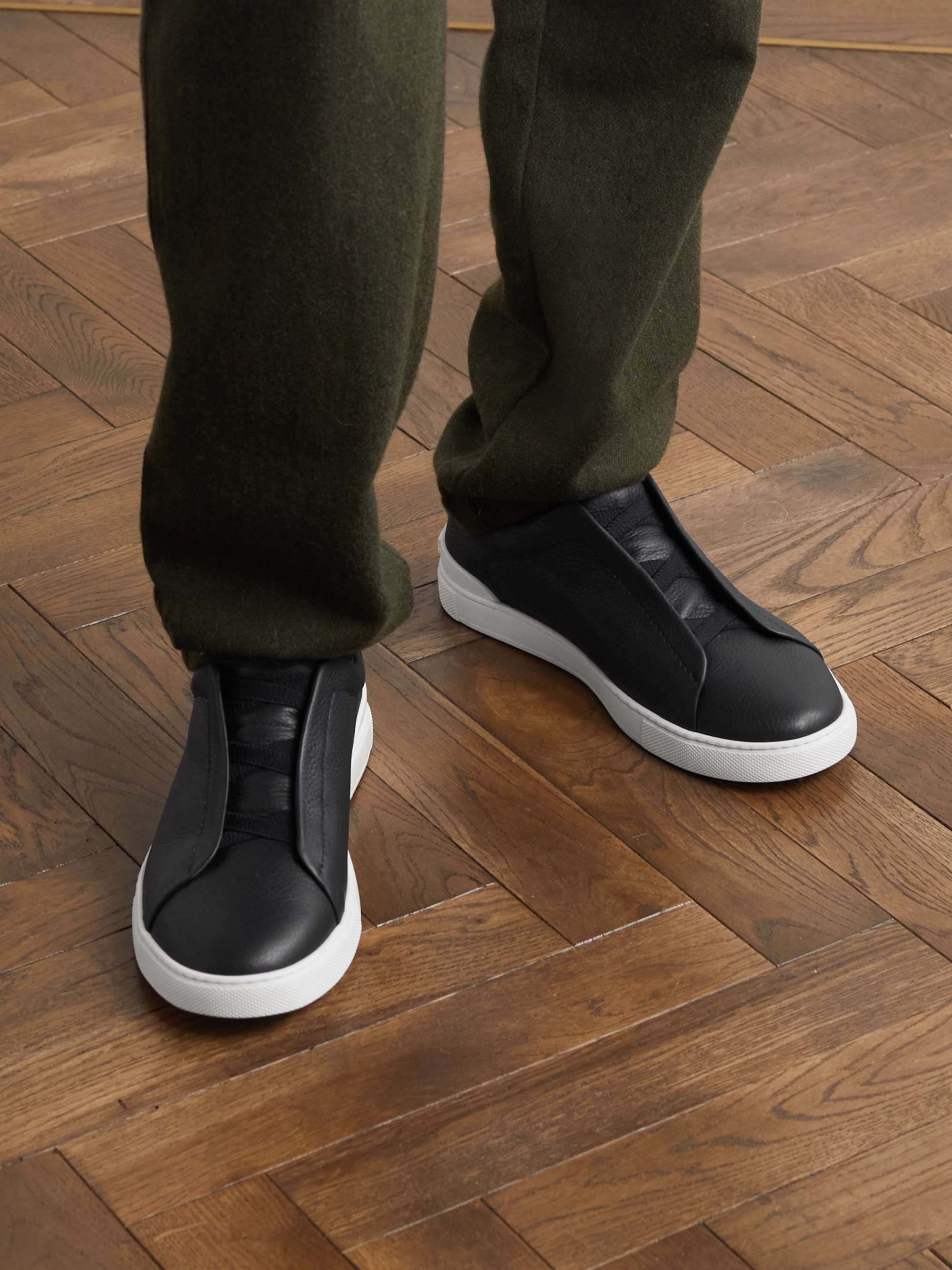 ZEGNA Triple Stitch Full-Grain Leather Sneakers