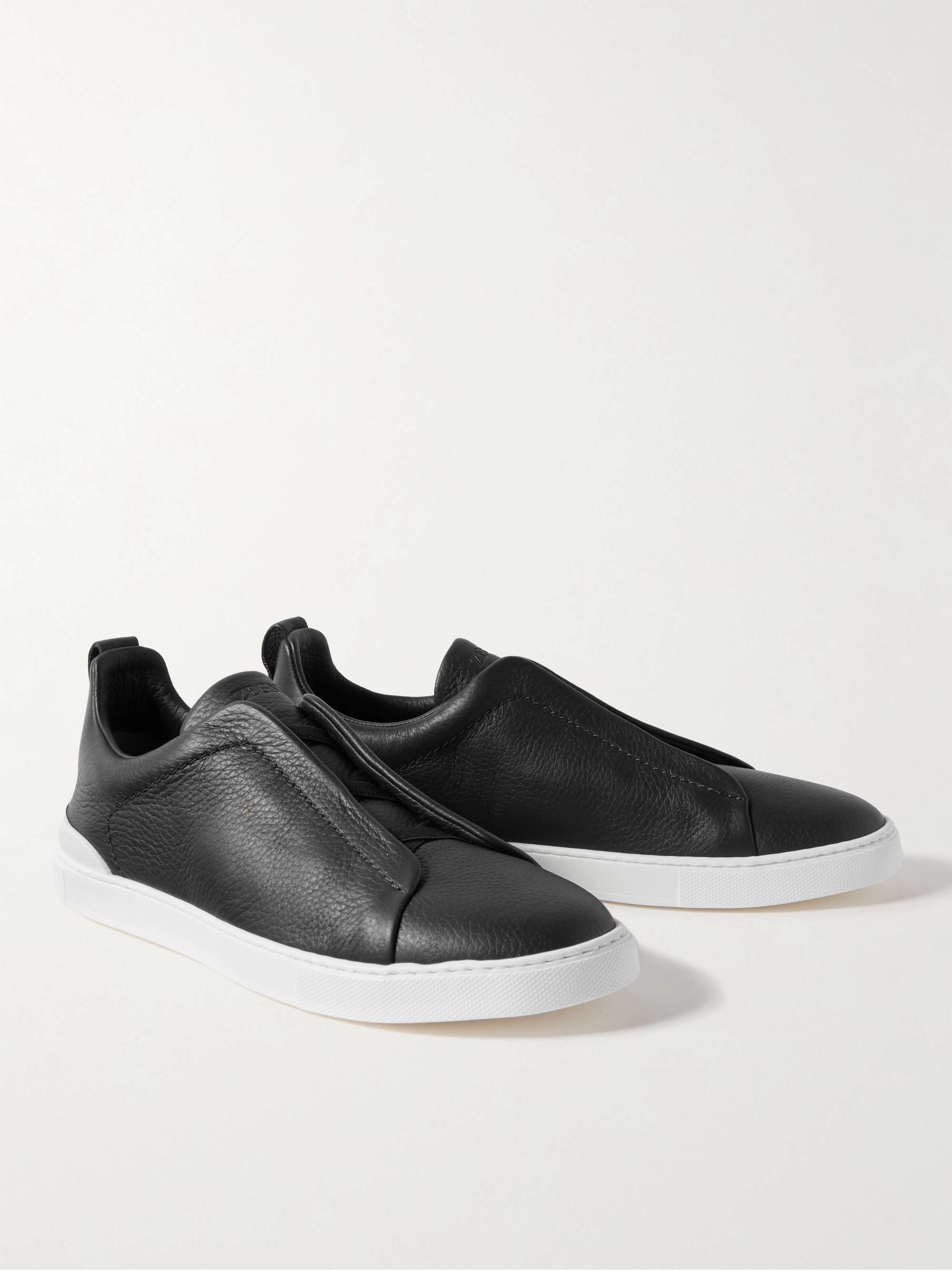 ZEGNA Triple Stitch Full-Grain Leather Sneakers