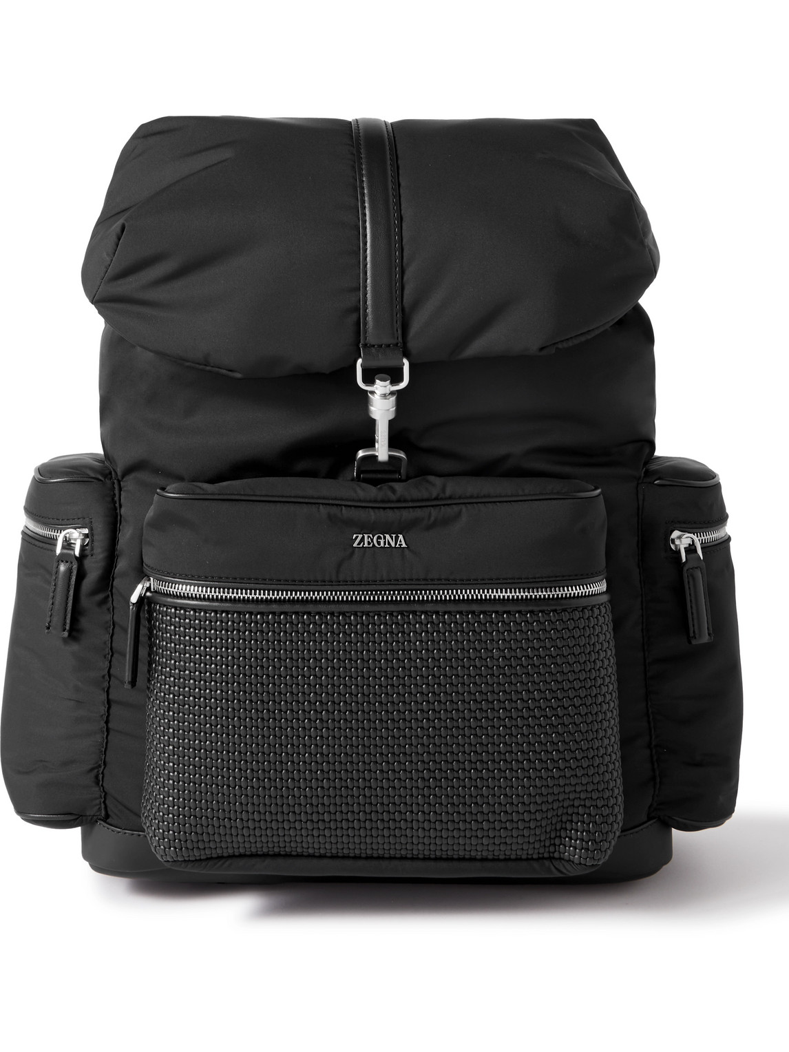 Zegna Woven Panel Backpack In Black