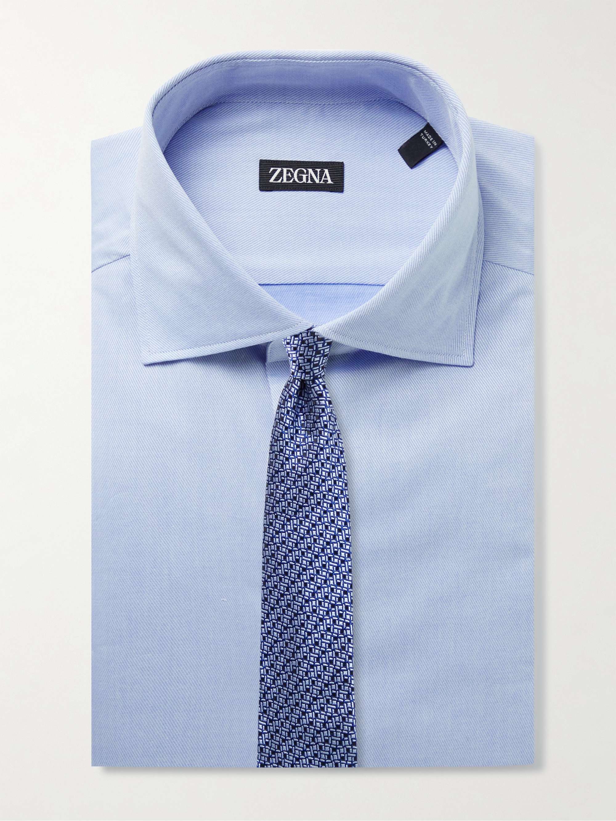 ZEGNA Trofeo Slim-Fit Cutaway-Collar Cotton-Blend Twill Shirt