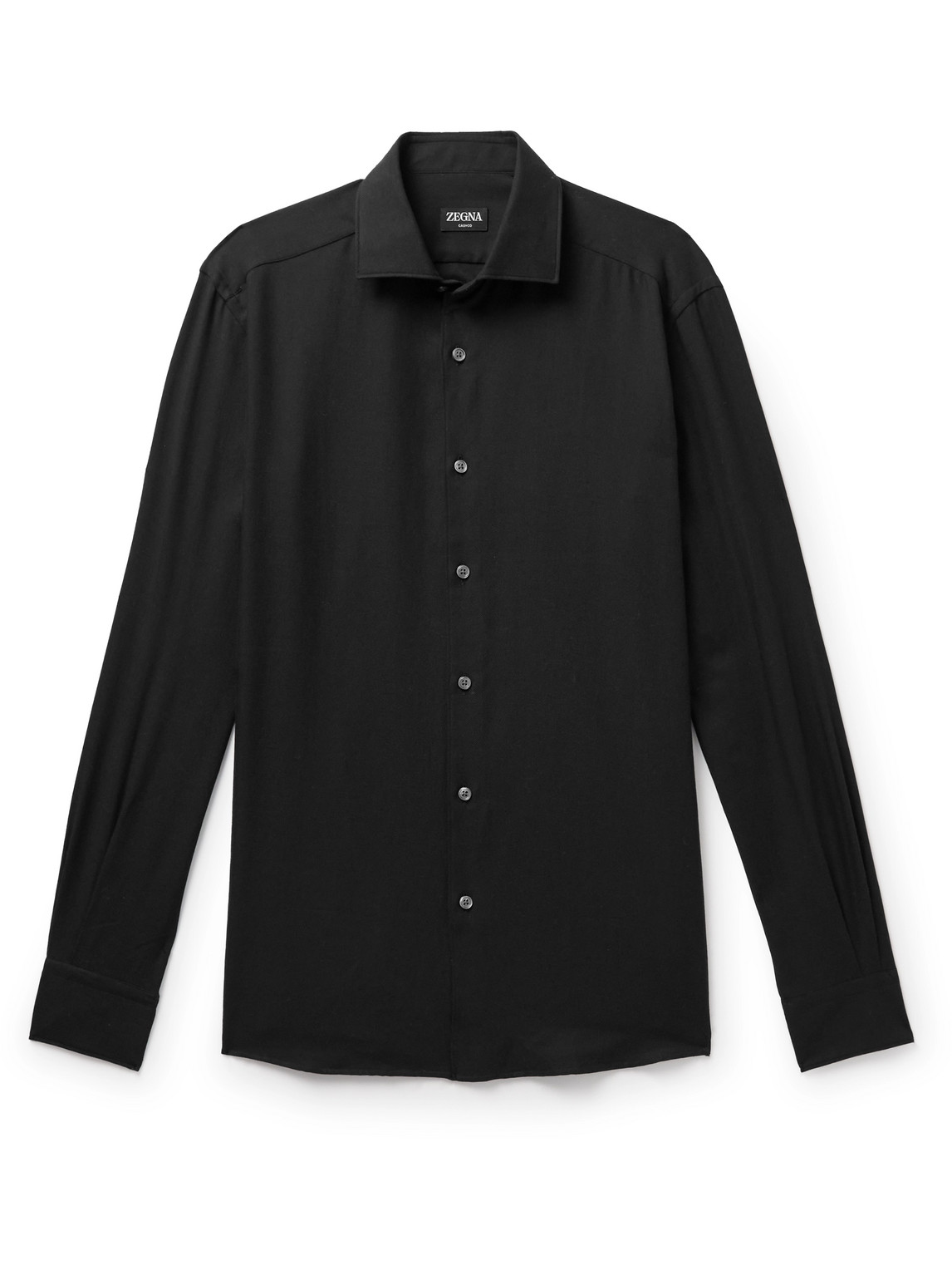 Zegna Cashco Spread-collar Cotton-blend Twill Shirt In Black