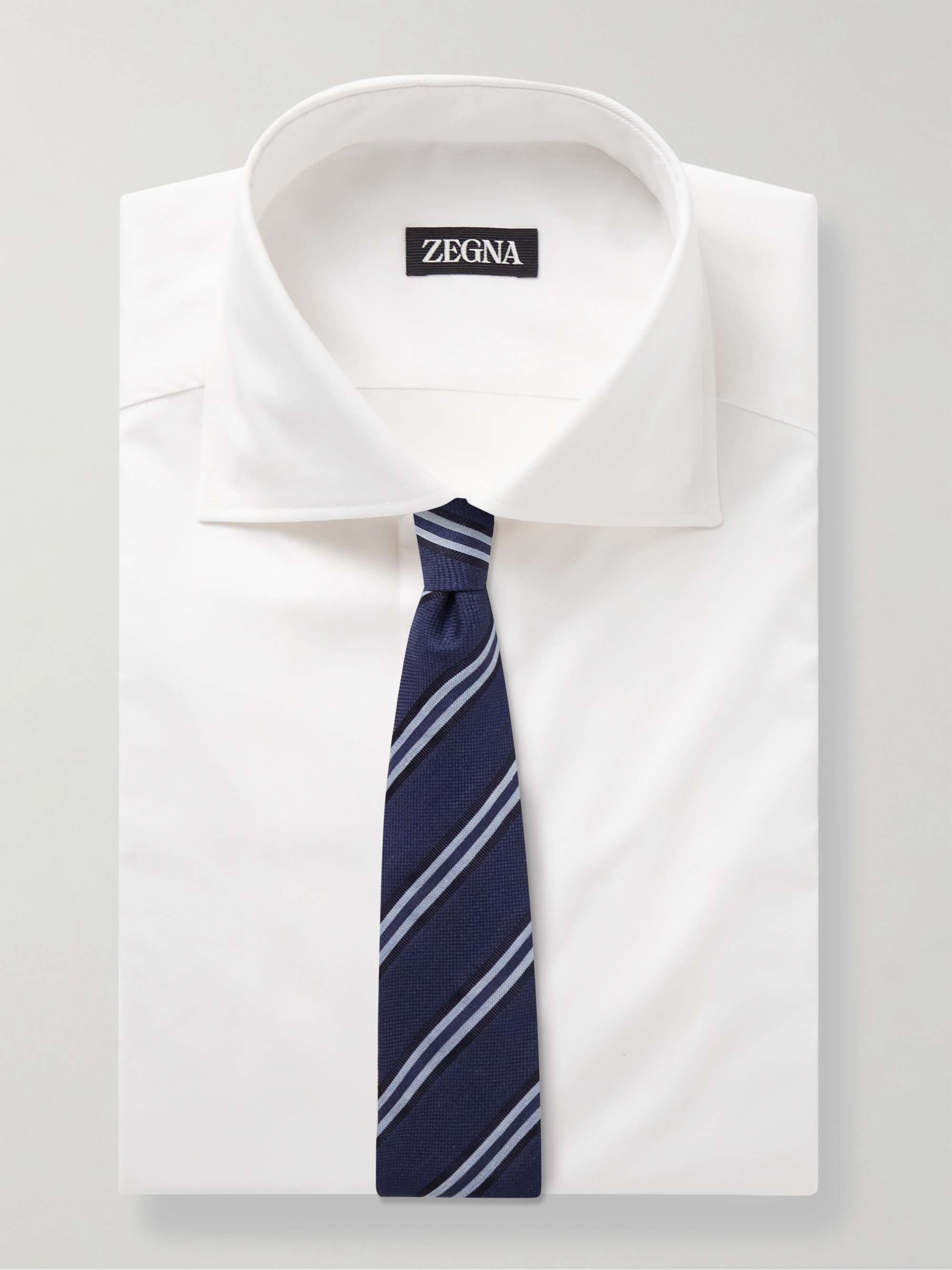 ZEGNA Slim-Fit Cutaway-Collar Stretch-Cotton Shirt