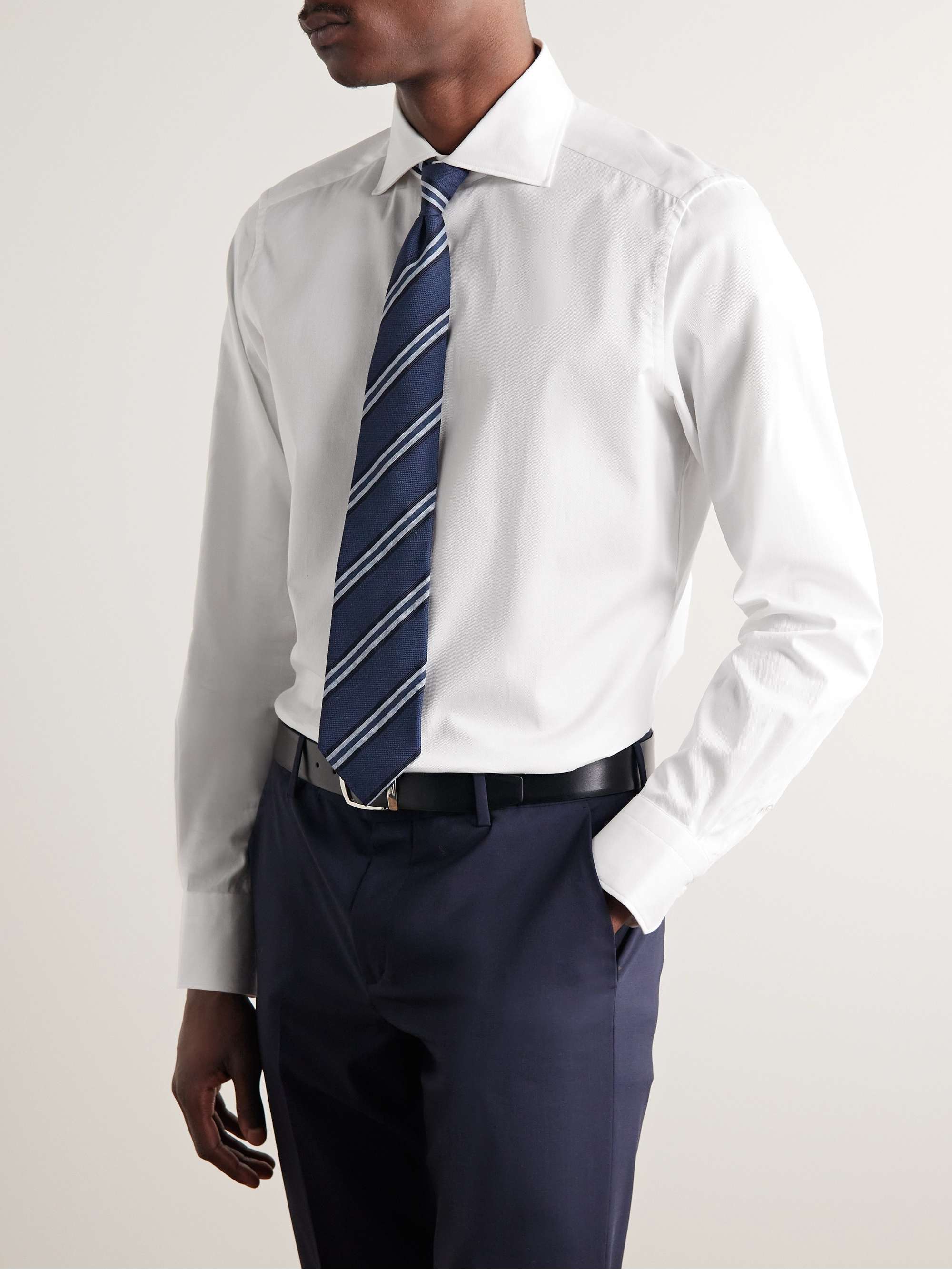 ZEGNA Slim-Fit Cutaway-Collar Stretch-Cotton Shirt