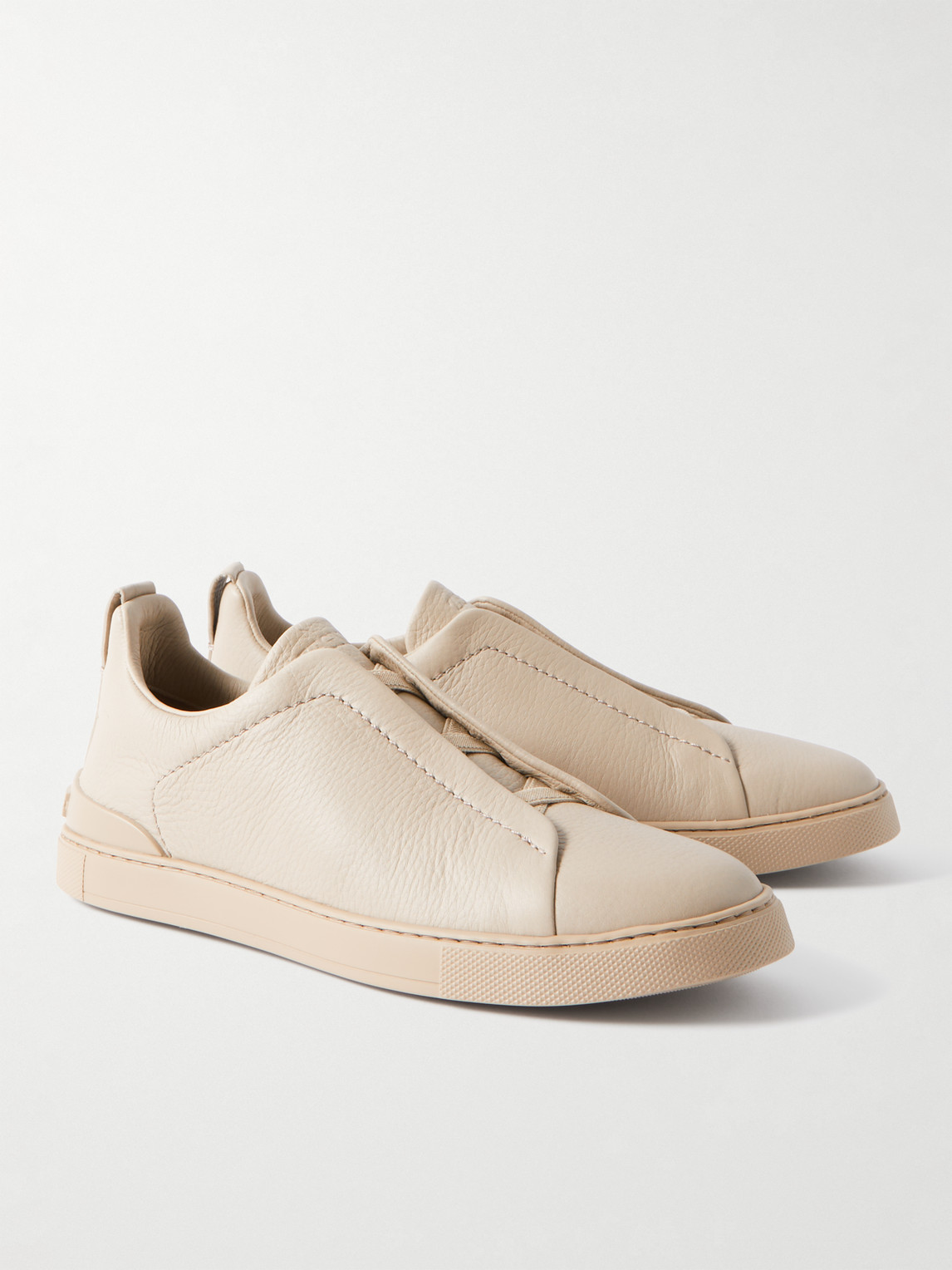 Shop Zegna Triple Stitch™ Full-grain Leather Sneakers In Neutrals