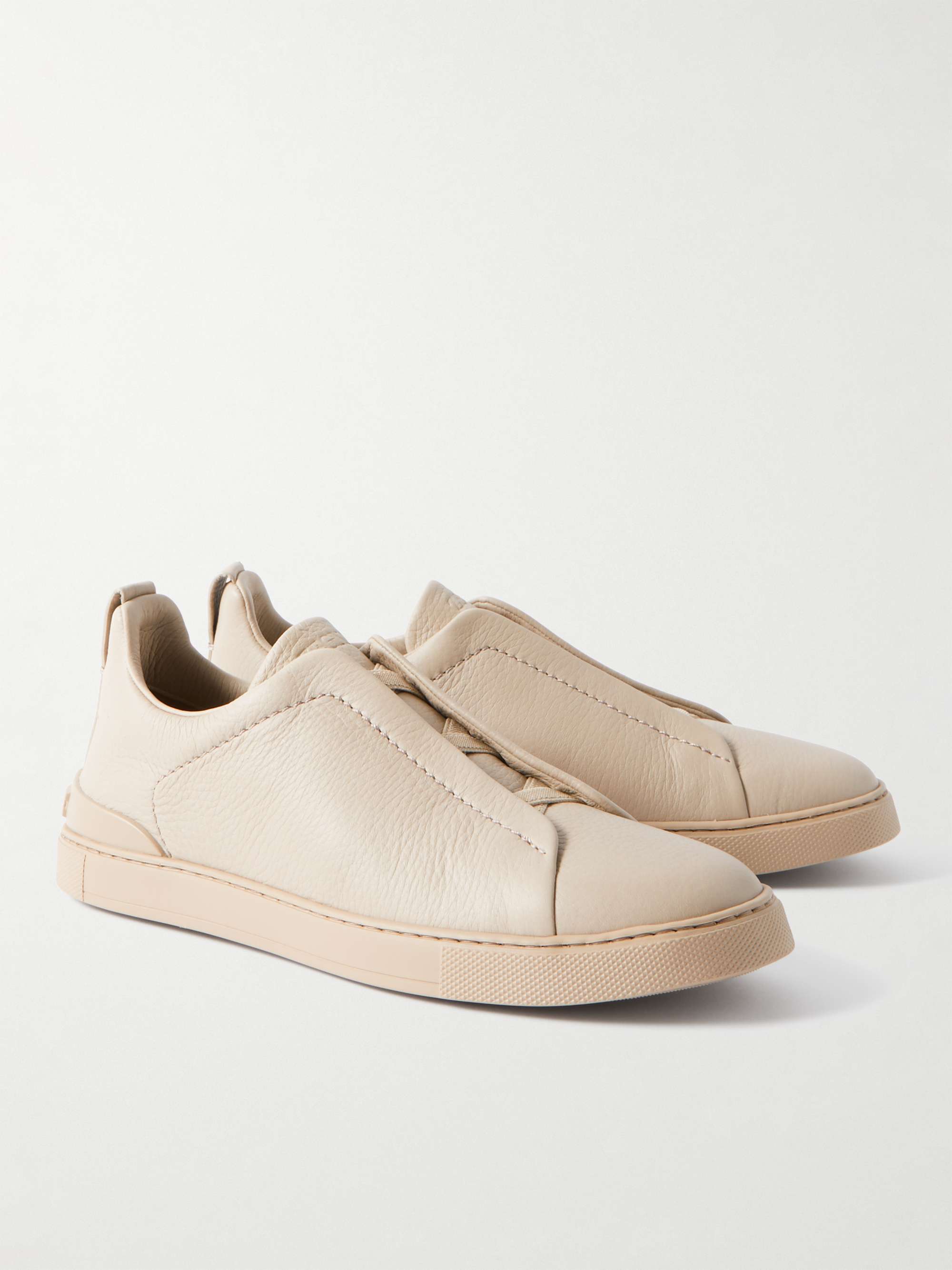 ZEGNA Triple Stitch Full-Grain Leather Sneakers