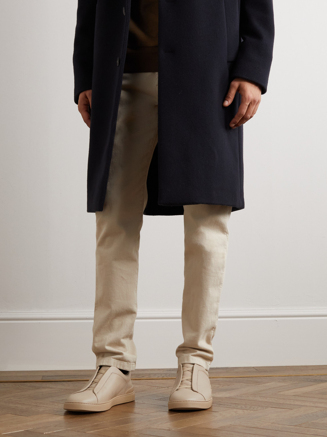 Zegna Triple Stitch Suede Sneaker In Neutrals