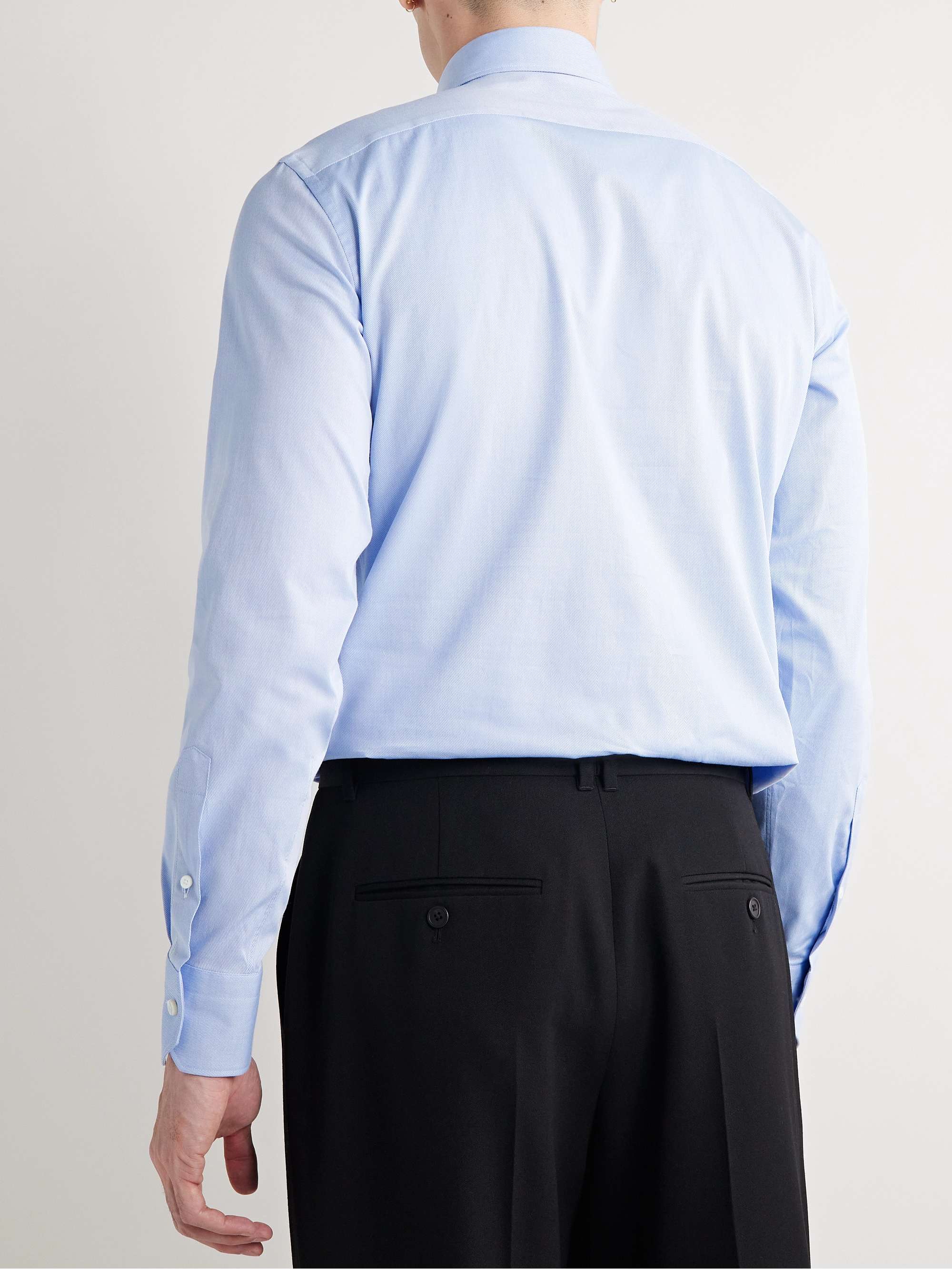 ZEGNA Trofeo Slim-Fit Cutaway-Collar Checked Cotton-Blend Poplin Shirt