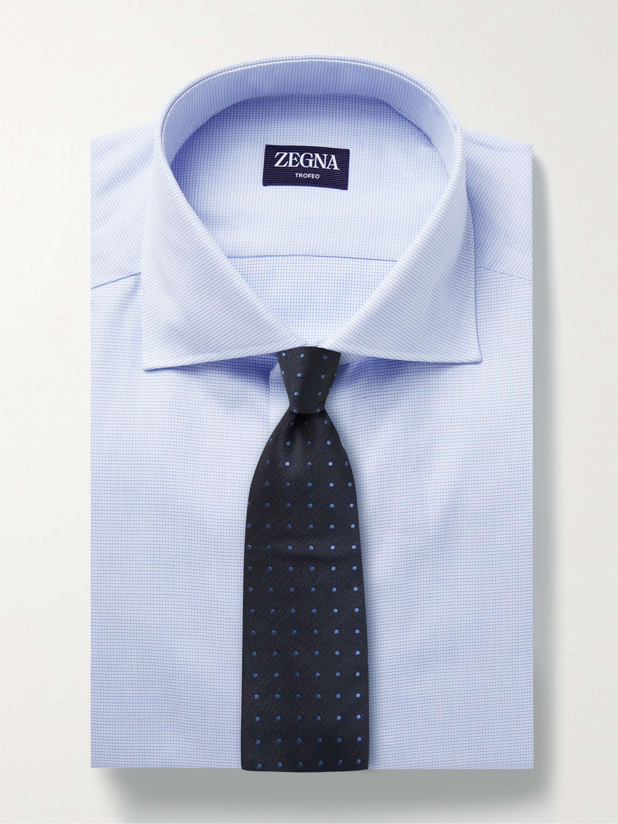 ZEGNA Trofeo Slim-Fit Cutaway-Collar Checked Cotton-Blend Poplin Shirt