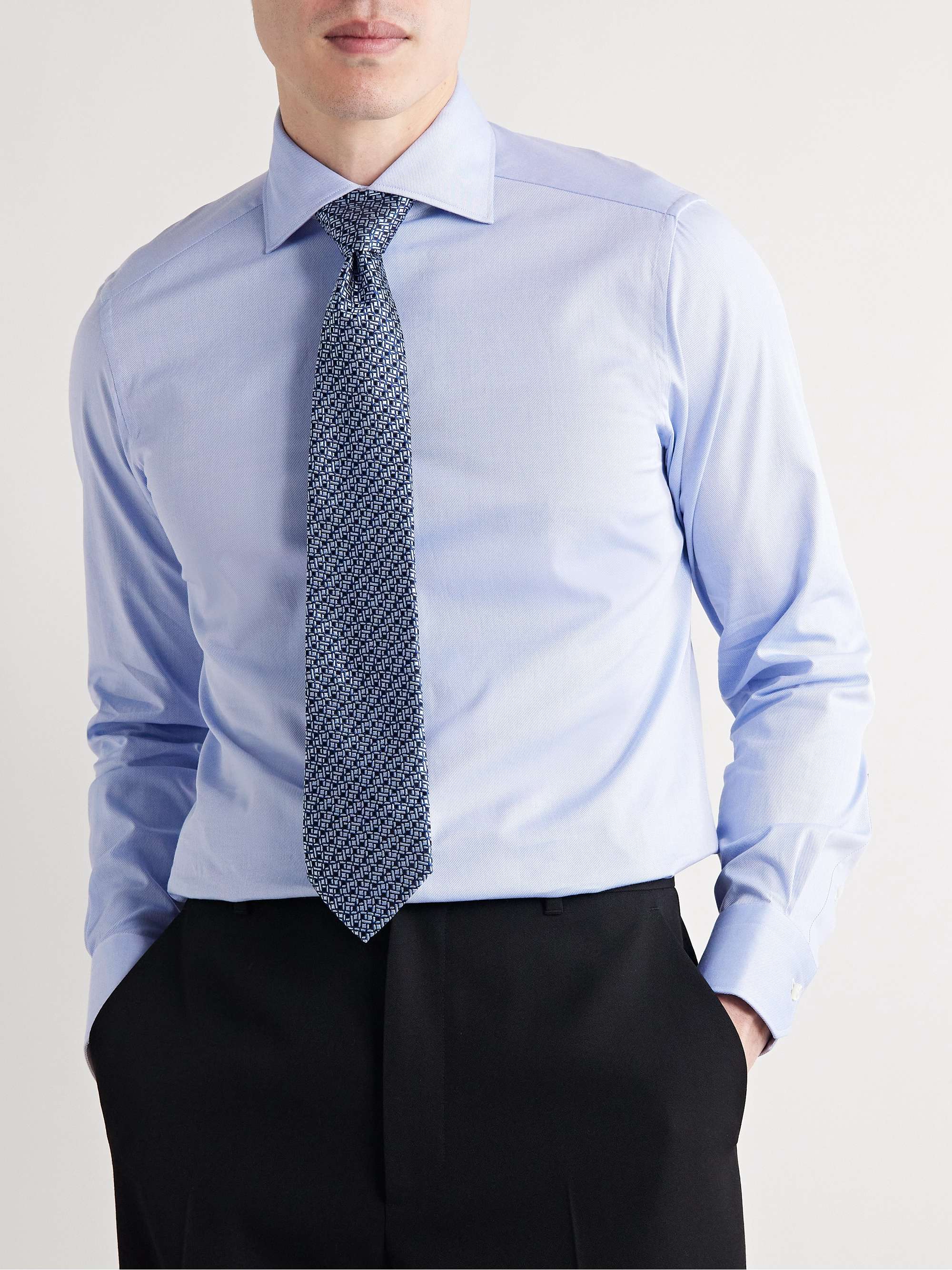 ZEGNA Trofeo Slim-Fit Cutaway-Collar Checked Cotton-Blend Poplin Shirt