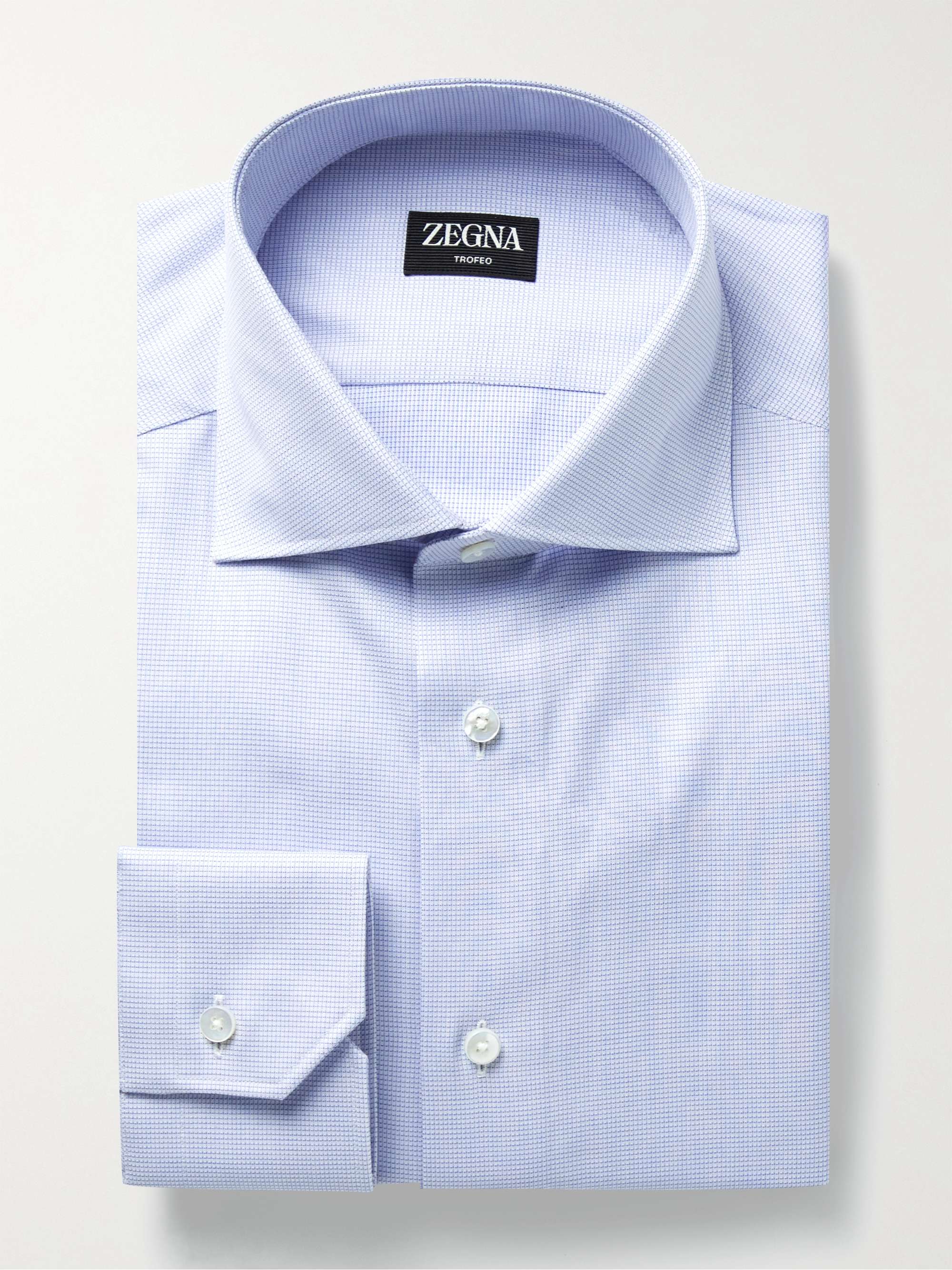 ZEGNA Trofeo Slim-Fit Cutaway-Collar Checked Cotton-Blend Poplin Shirt
